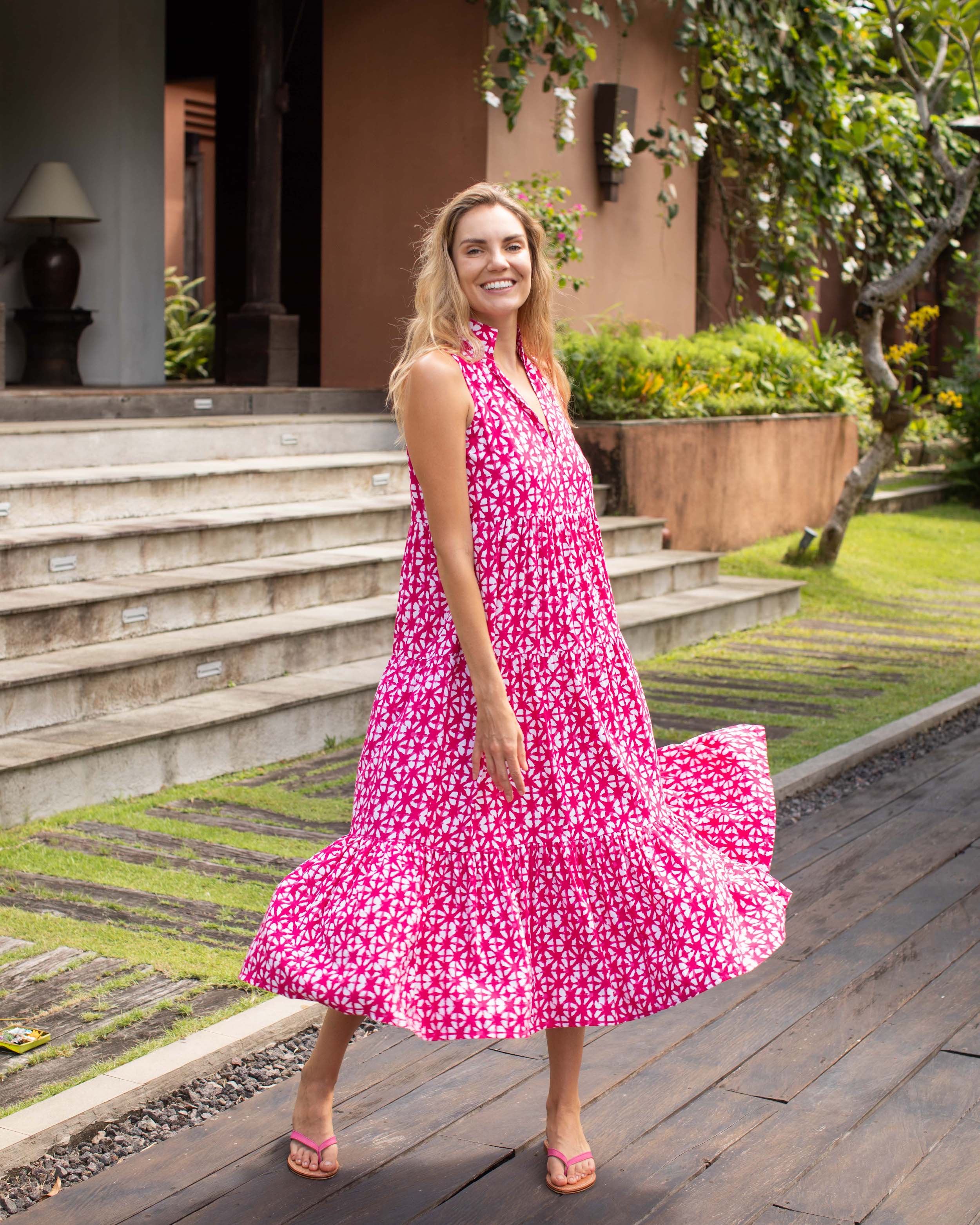 Cosima Dress - Fuchsia Star Batik