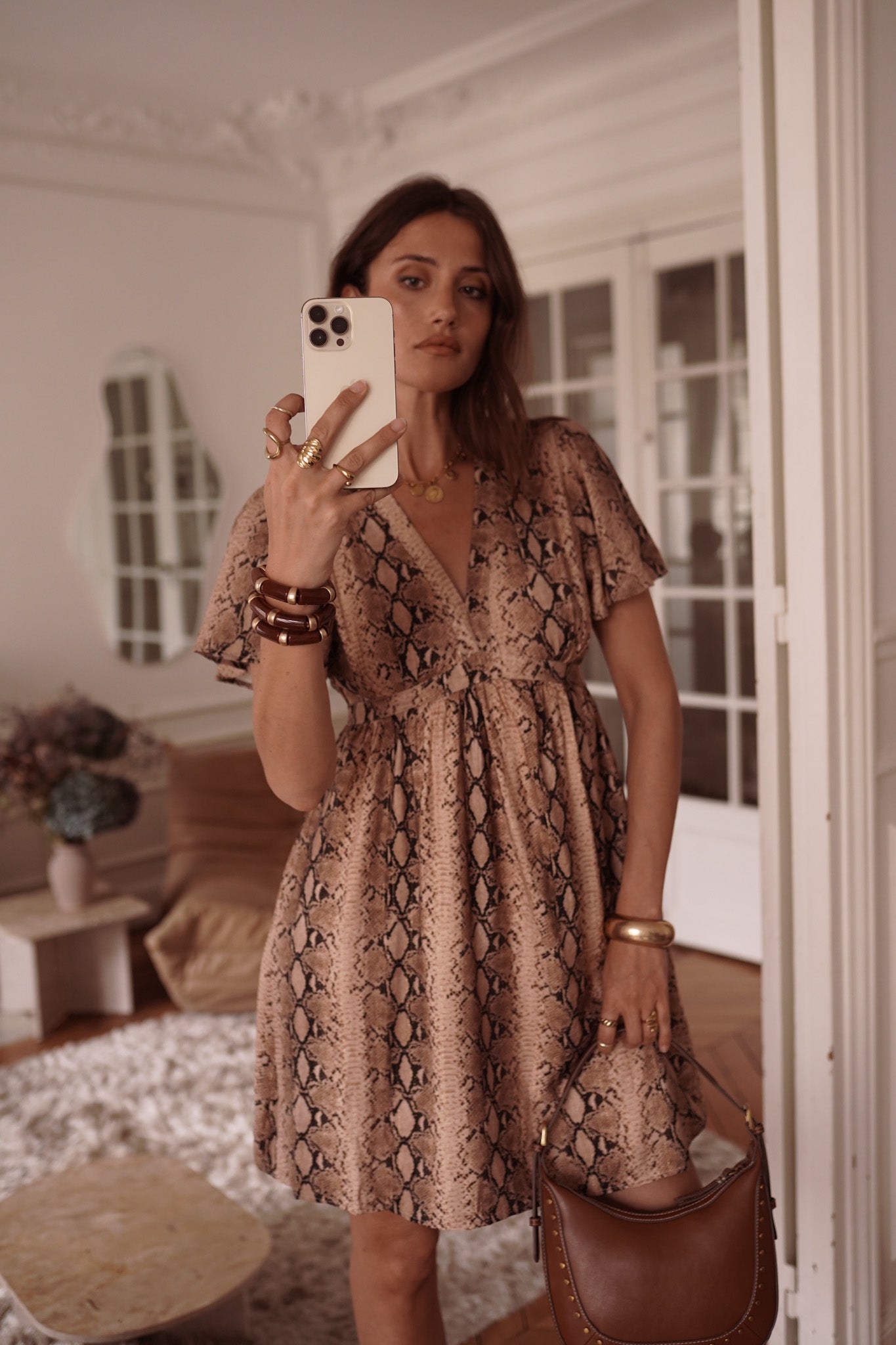 Ines Dress - Neutral/Gold Snake