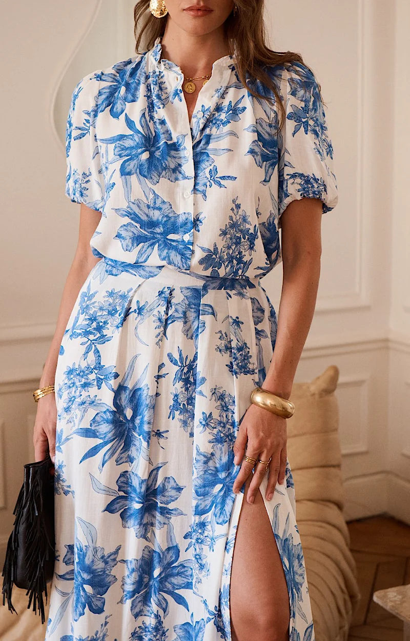 Céleste Skirt - Blue/White Flower