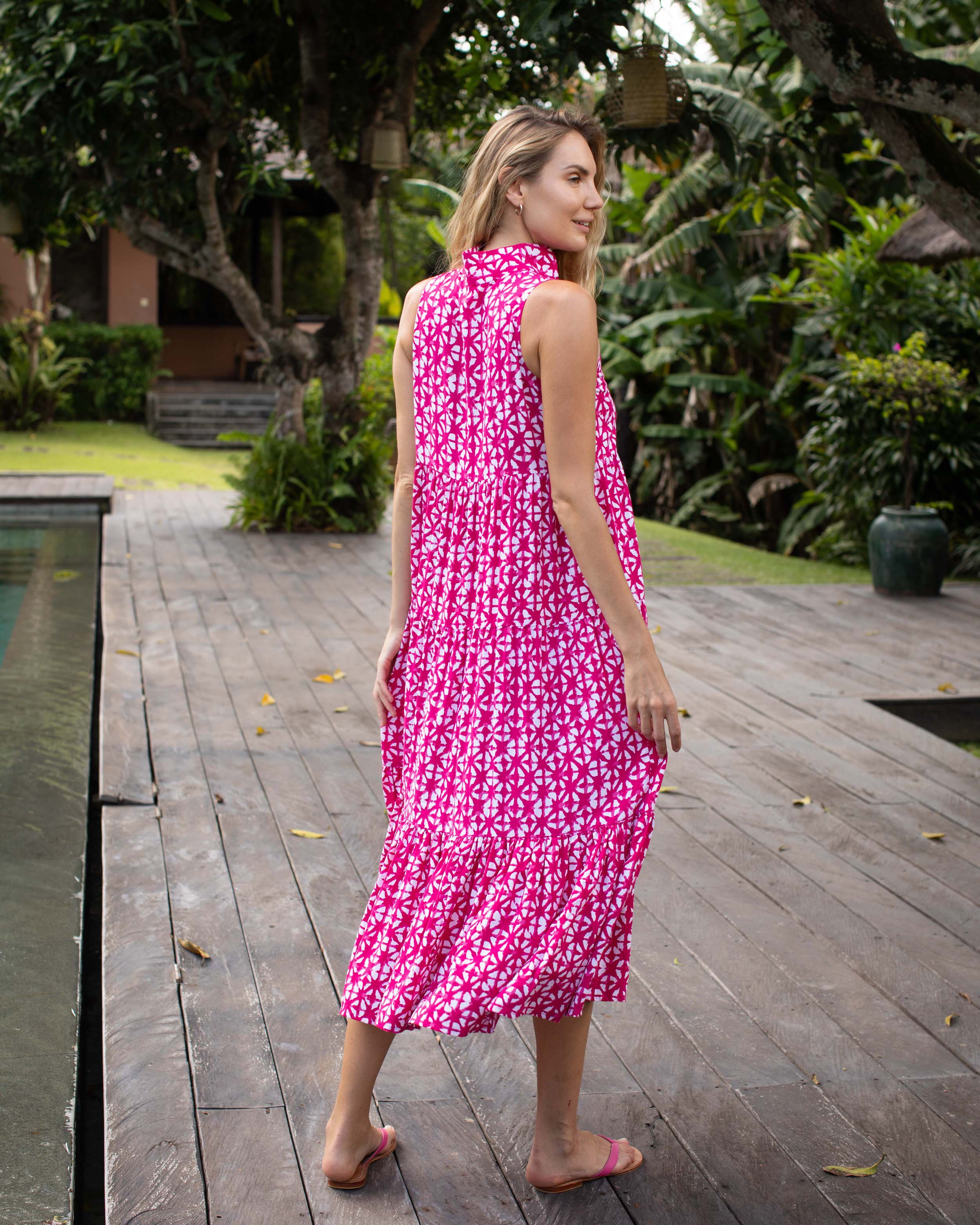 Cosima Dress - Fuchsia Star Batik