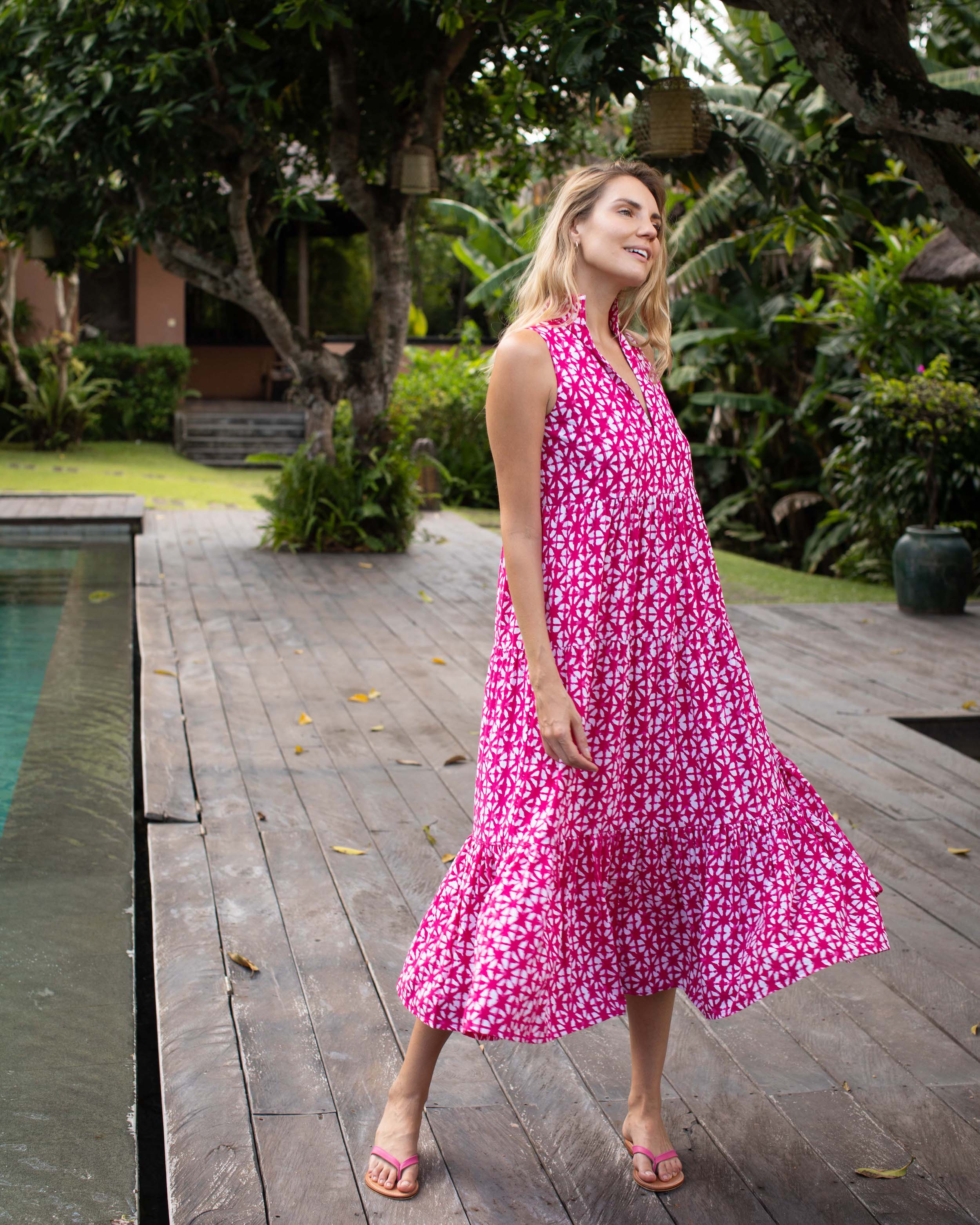 Cosima Dress - Fuchsia Star Batik
