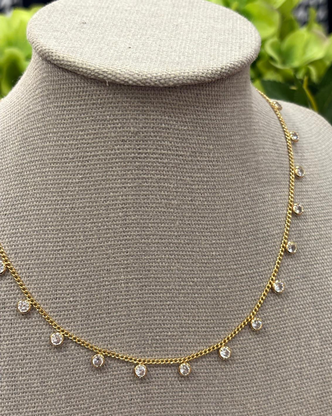 Amelia Gold Diamante Drop Necklace