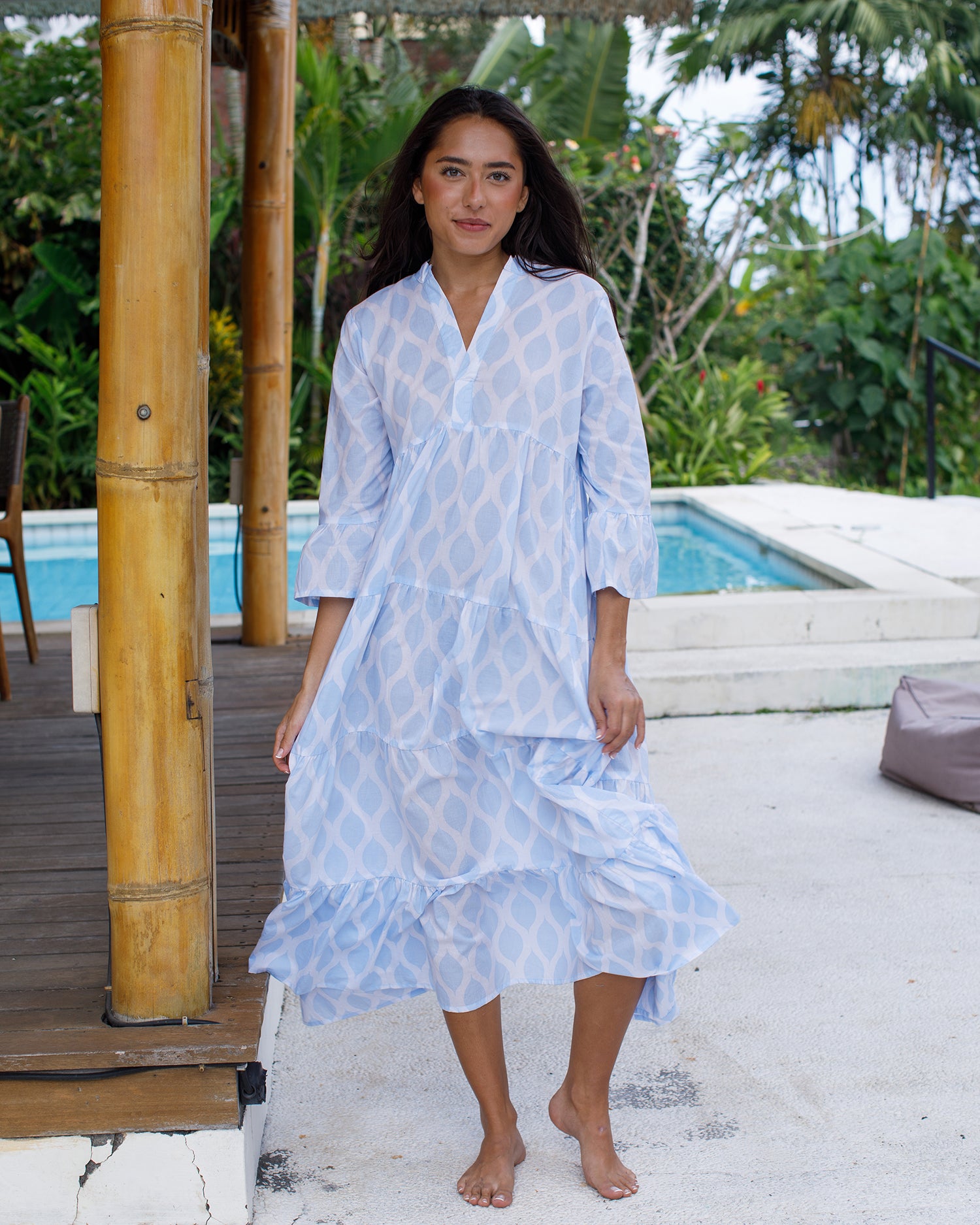 Annika Dress - Alice Blue London Trellis