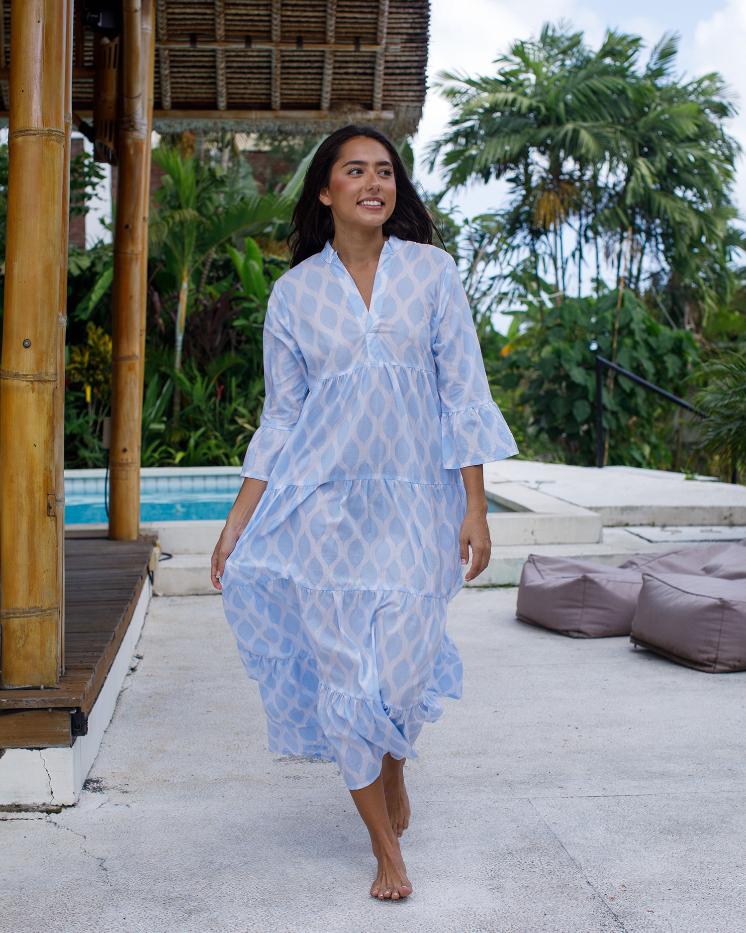 Annika Dress - Alice Blue London Trellis