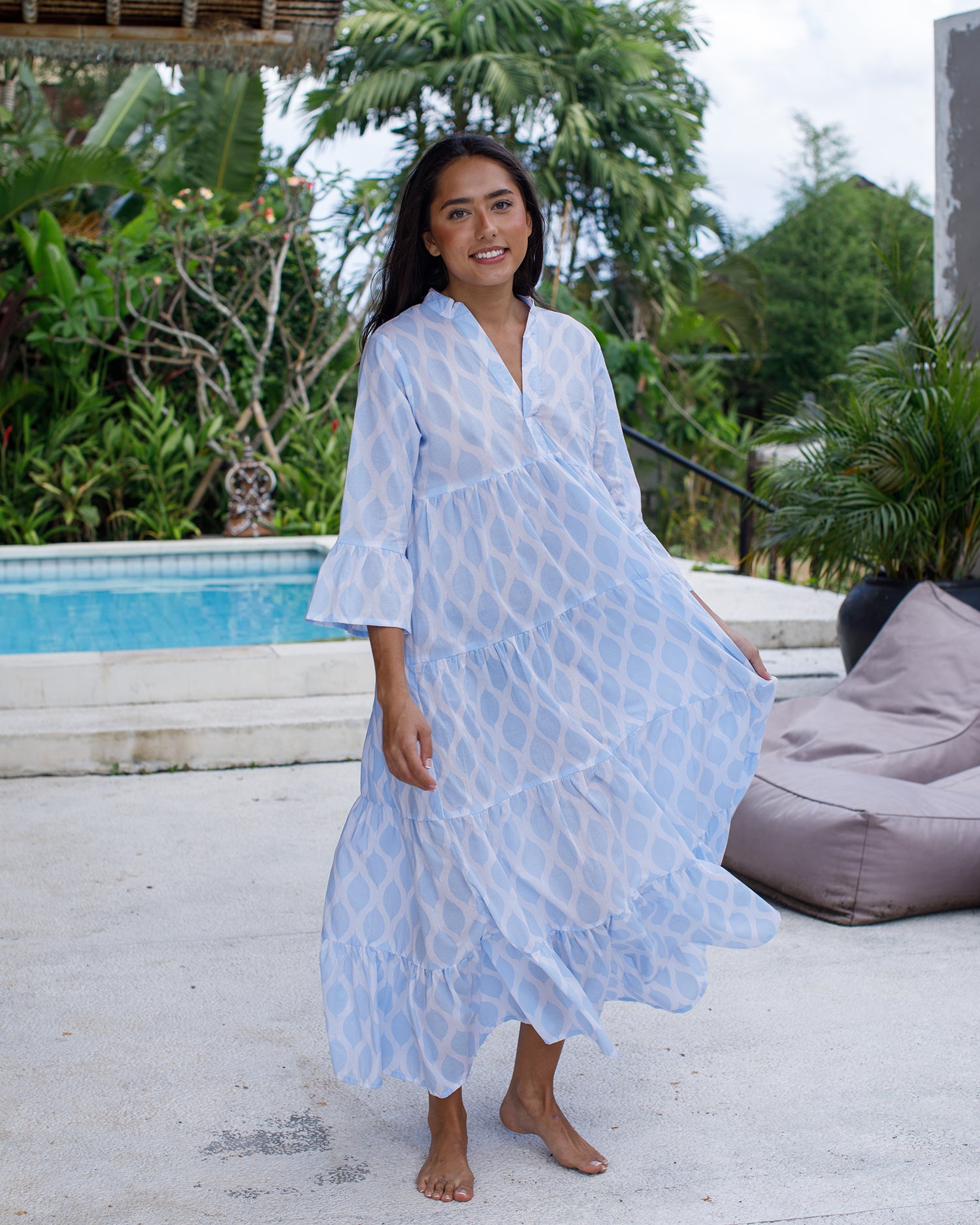 Annika Dress - Alice Blue London Trellis