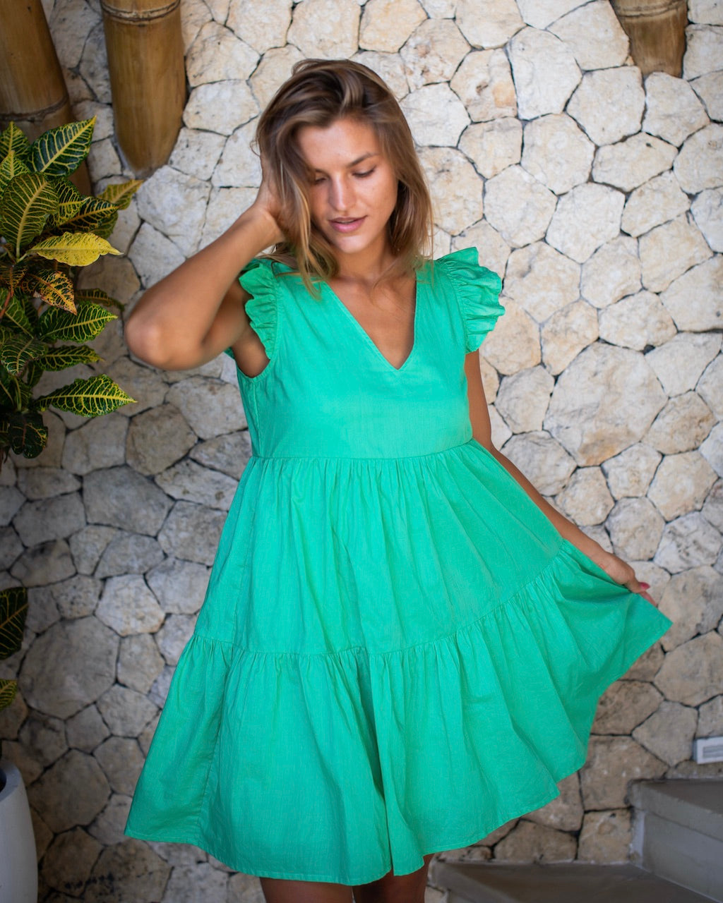 Astrid Dress- Green Cotton