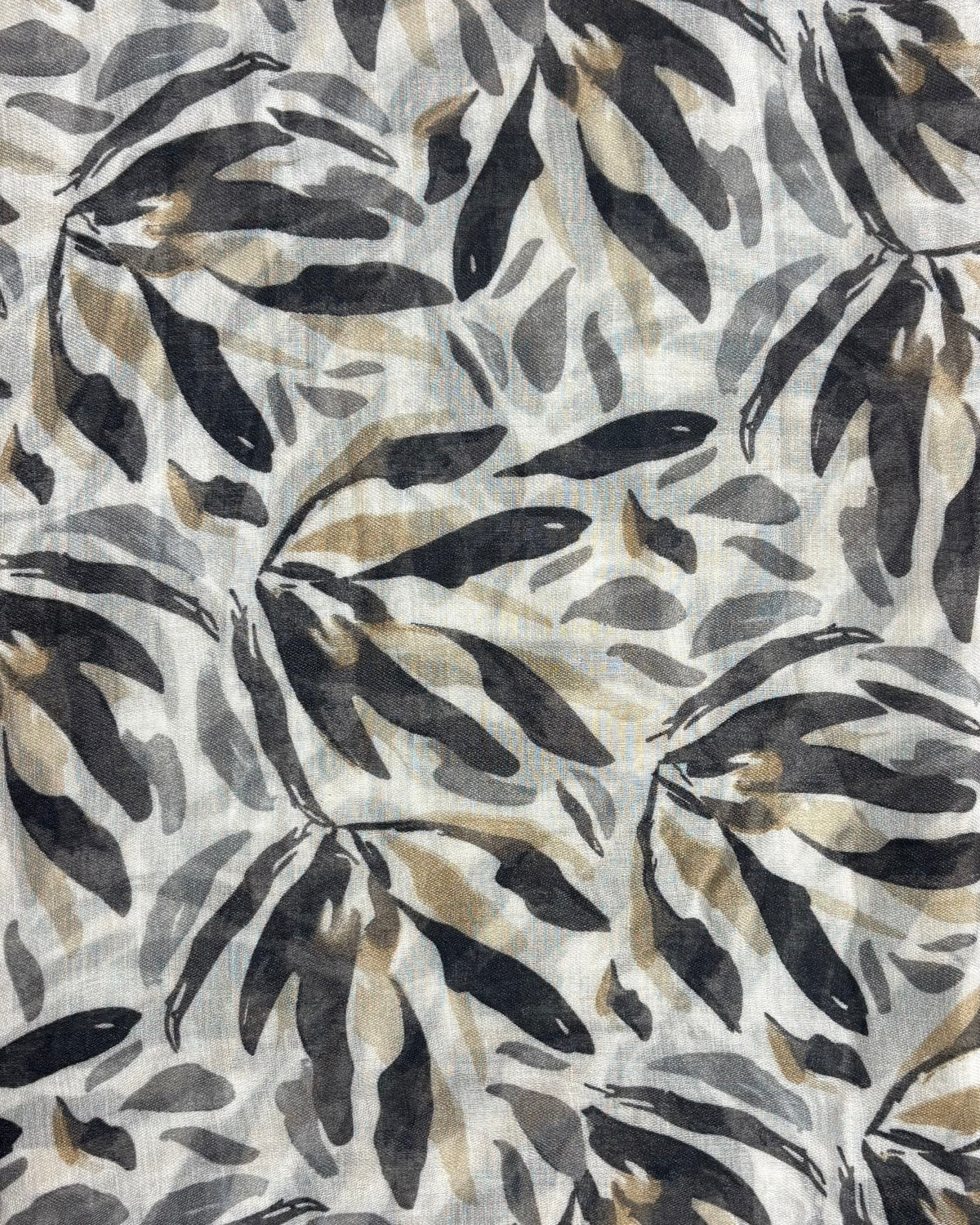 Black & Tan Botanical Leaf - Tassel Scarf