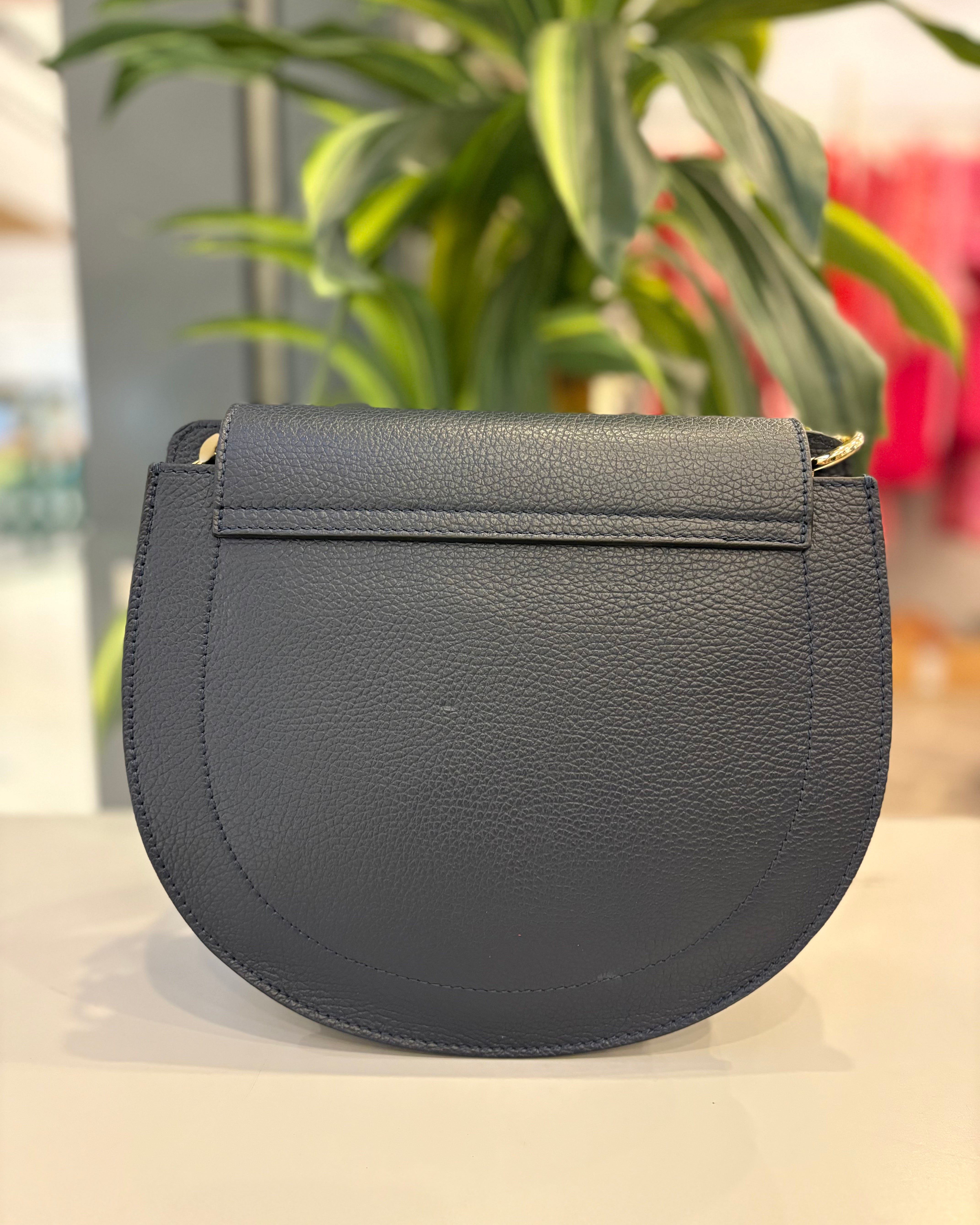 Chiusi Leather Saddle Bag - Navy