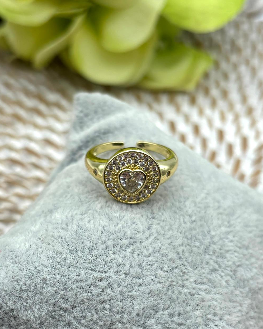 Clemence Gold Pave Heart Ring