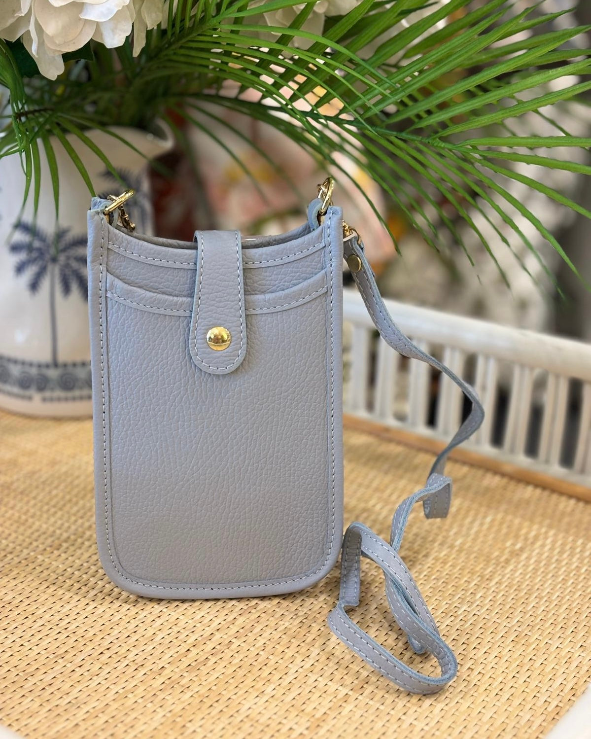 Cortona Leather Phone Bag - Baby Blue