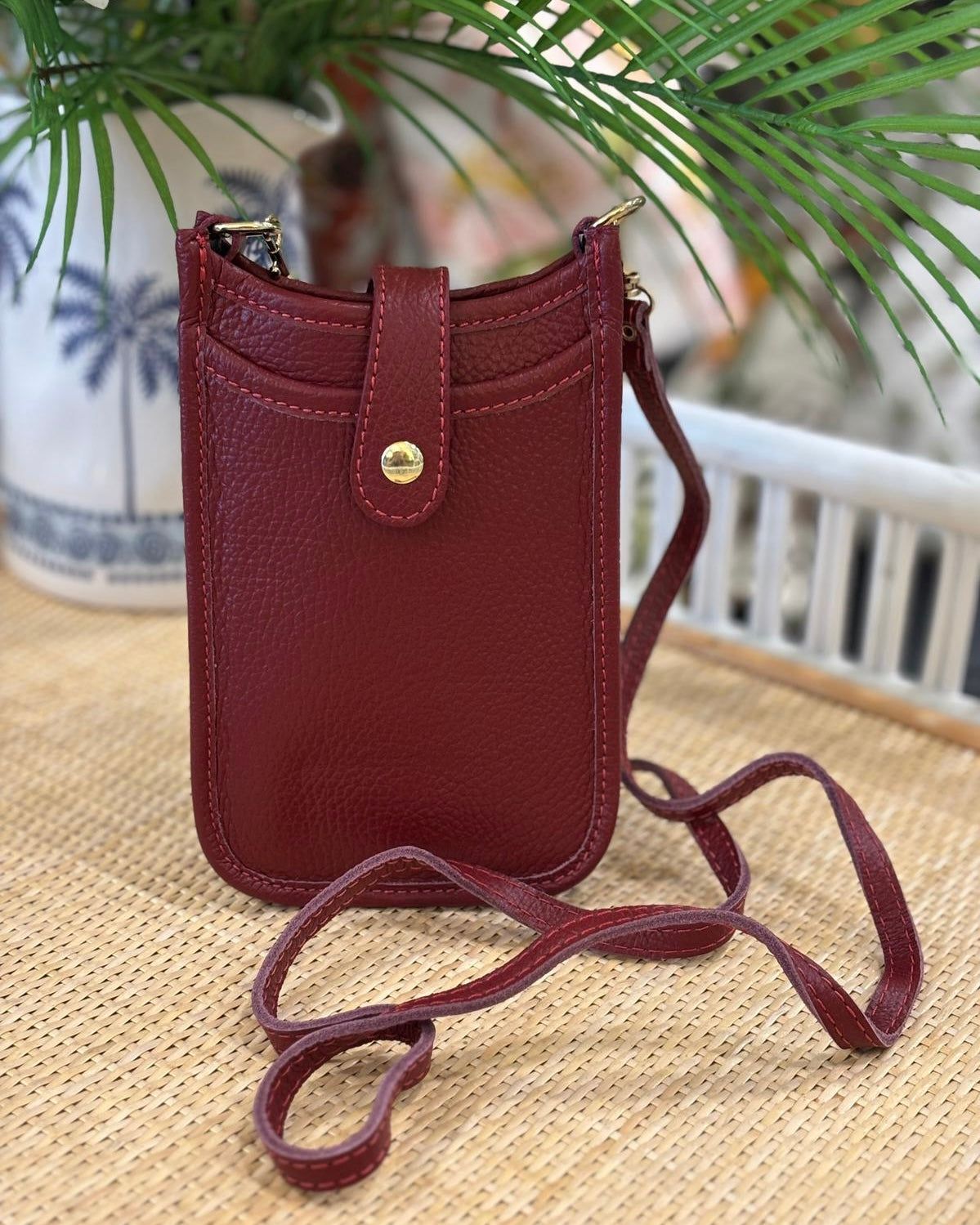 Cortona Leather Phone Bag - Burgundy