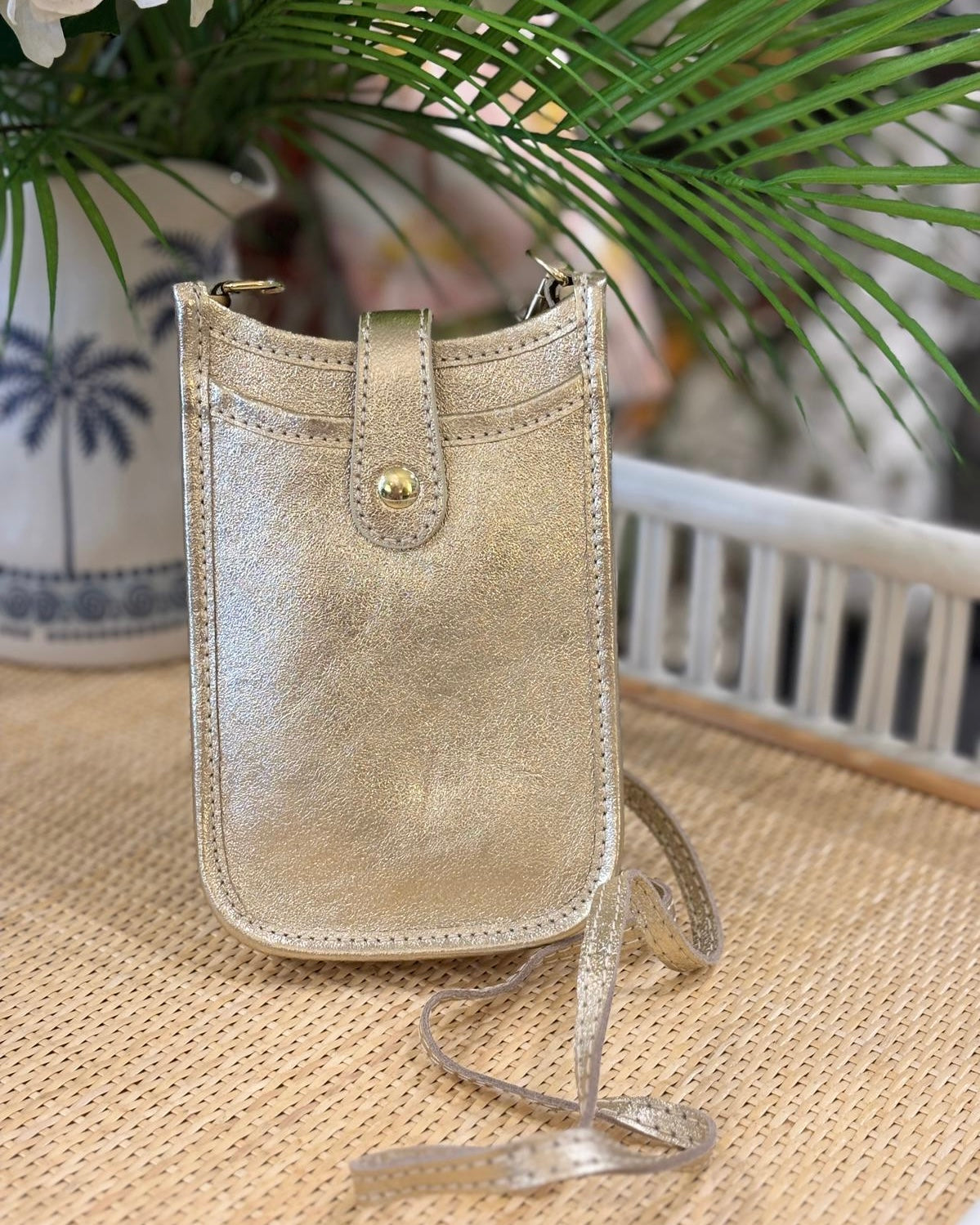 Cortona Leather Phone Bag - Gold