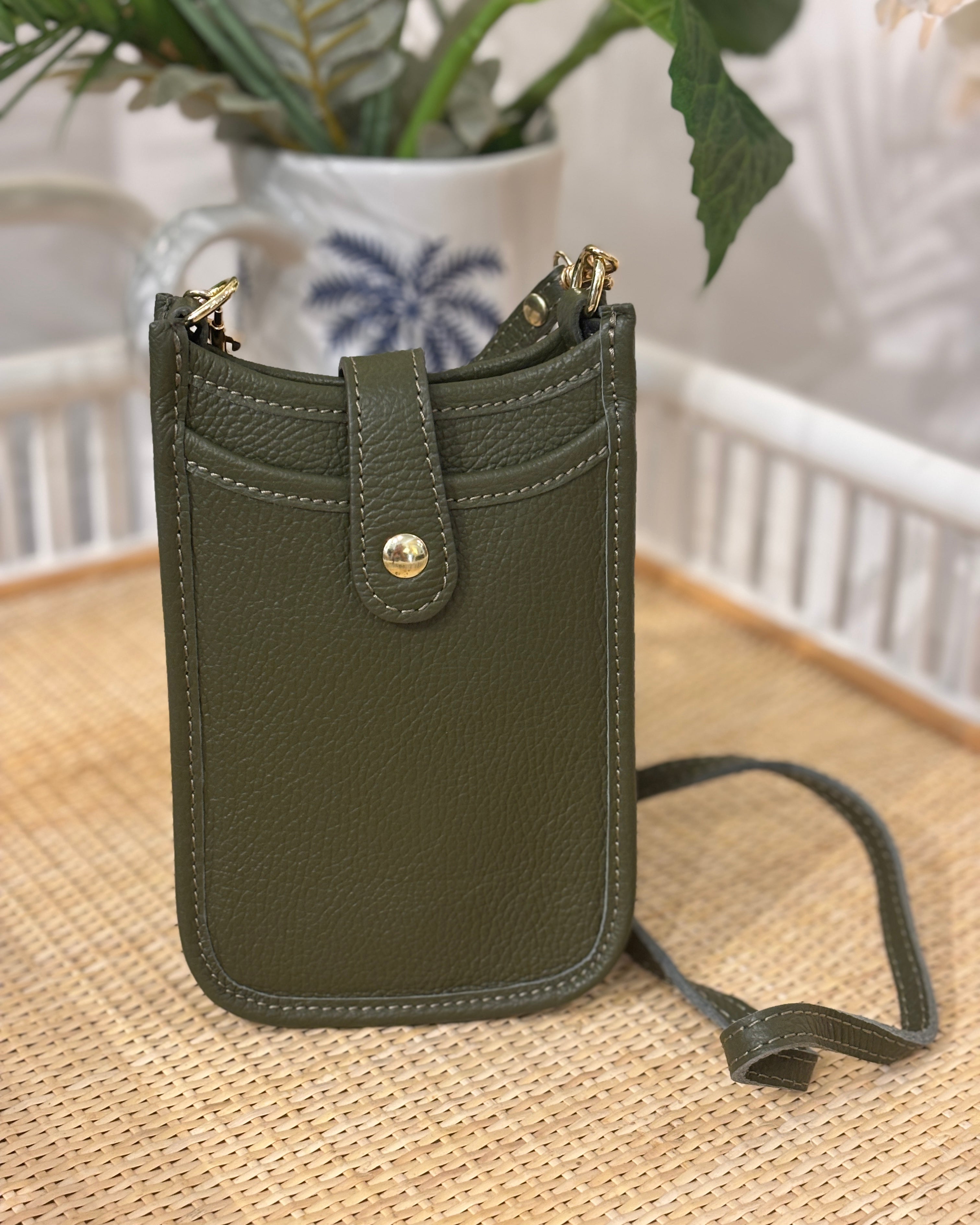 Cortona Leather Phone Bag - Olive