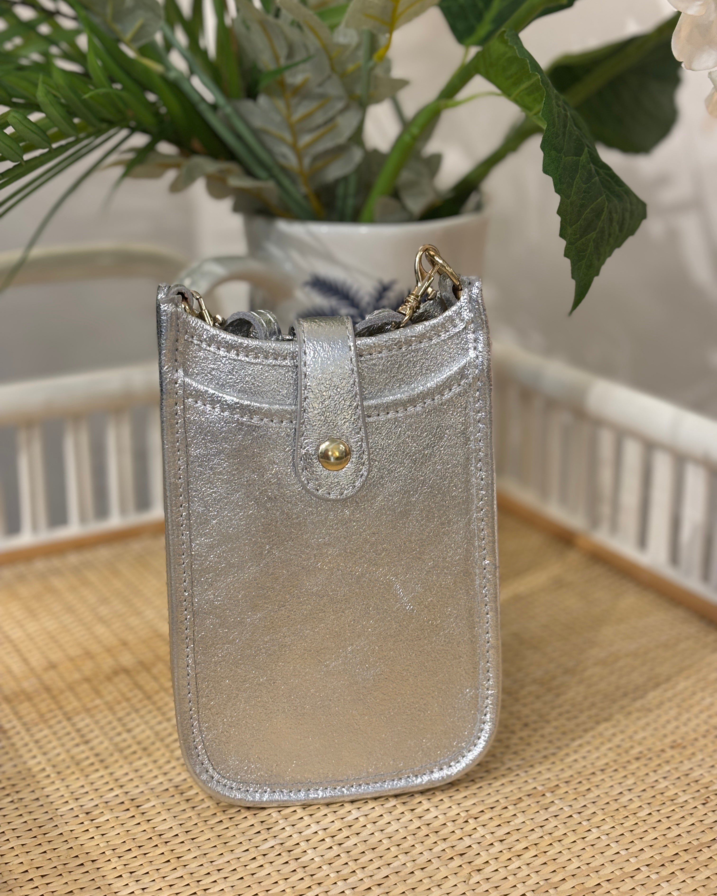 Cortona Leather Phone Bag - Silver