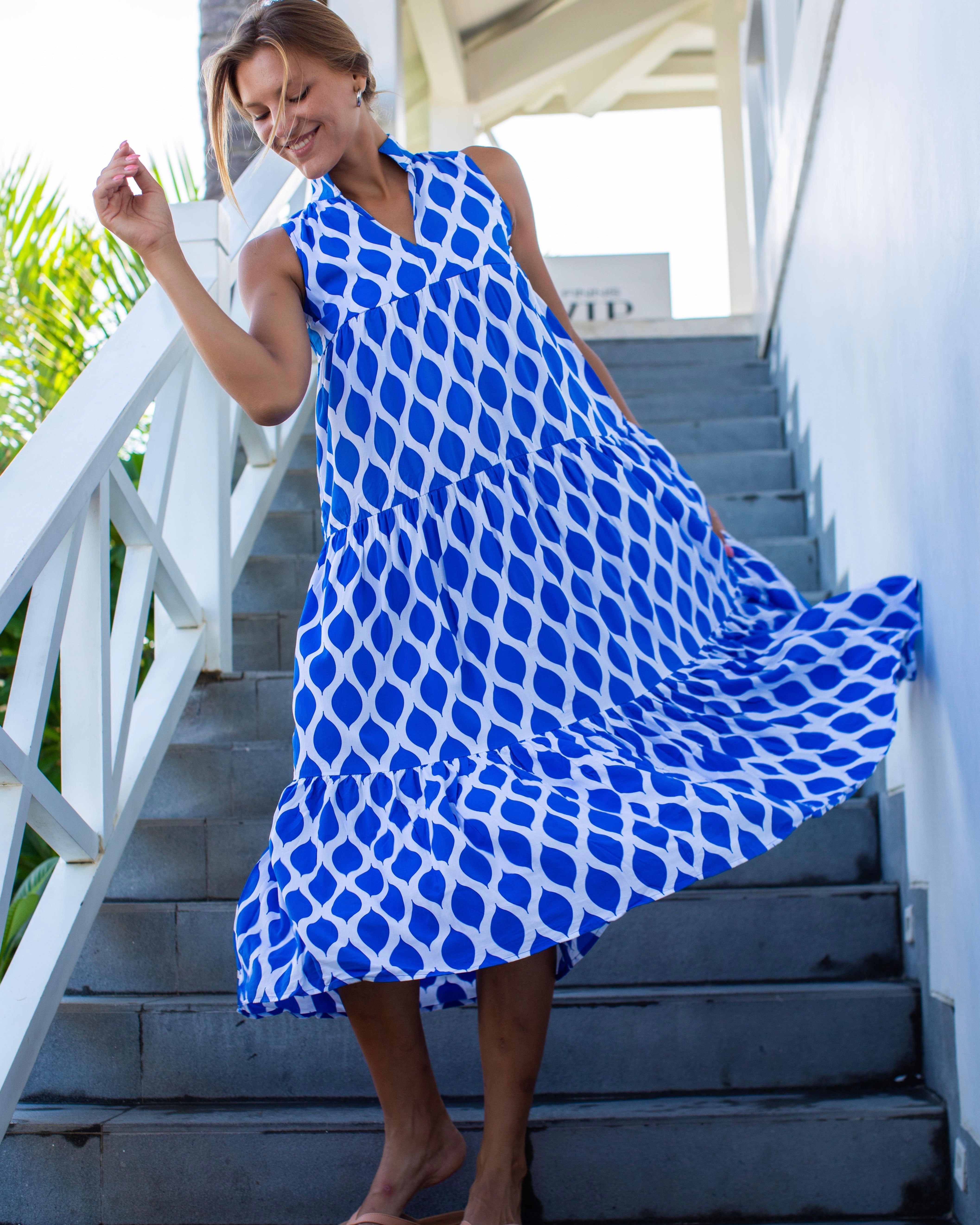 Cosima Dress - Cobalt London Trellis
