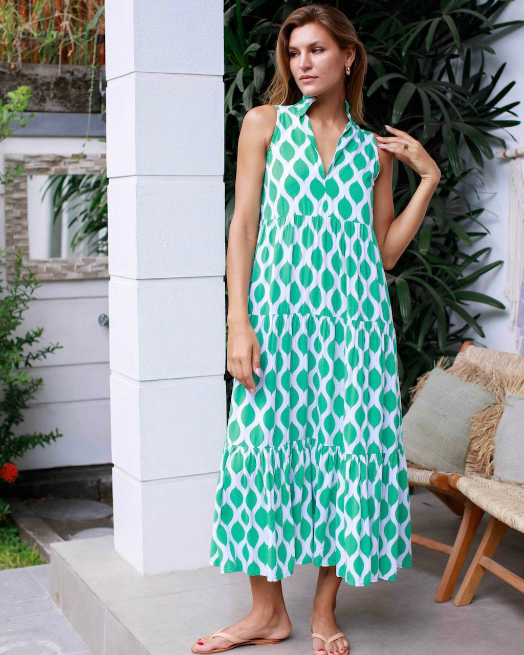 Cosima Dress - Green London Trellis