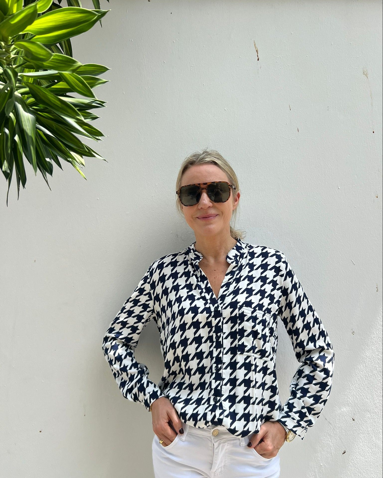 Eden Shirt - Navy/White Houndstooth Bamboo