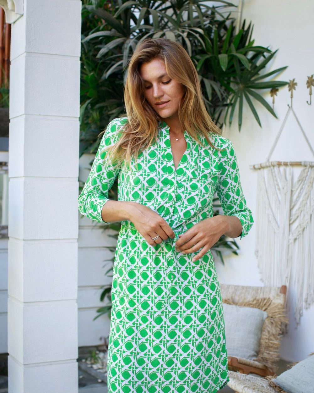 Eva Dress - Green Reverse Basketweave