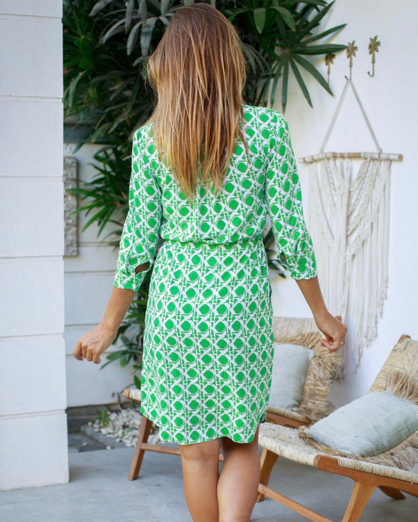 Eva Dress - Green Reverse Basketweave
