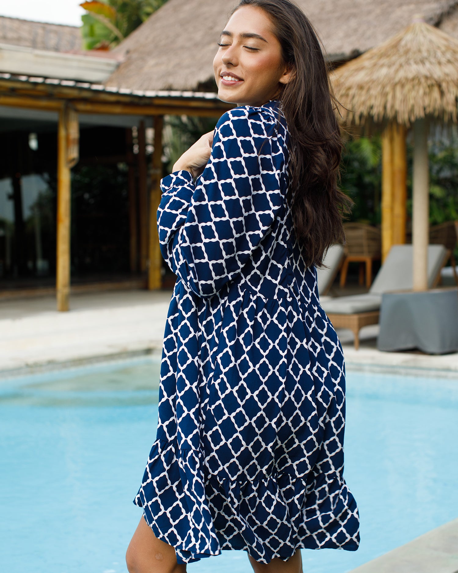 Faye Dress - Navy/White Marquis