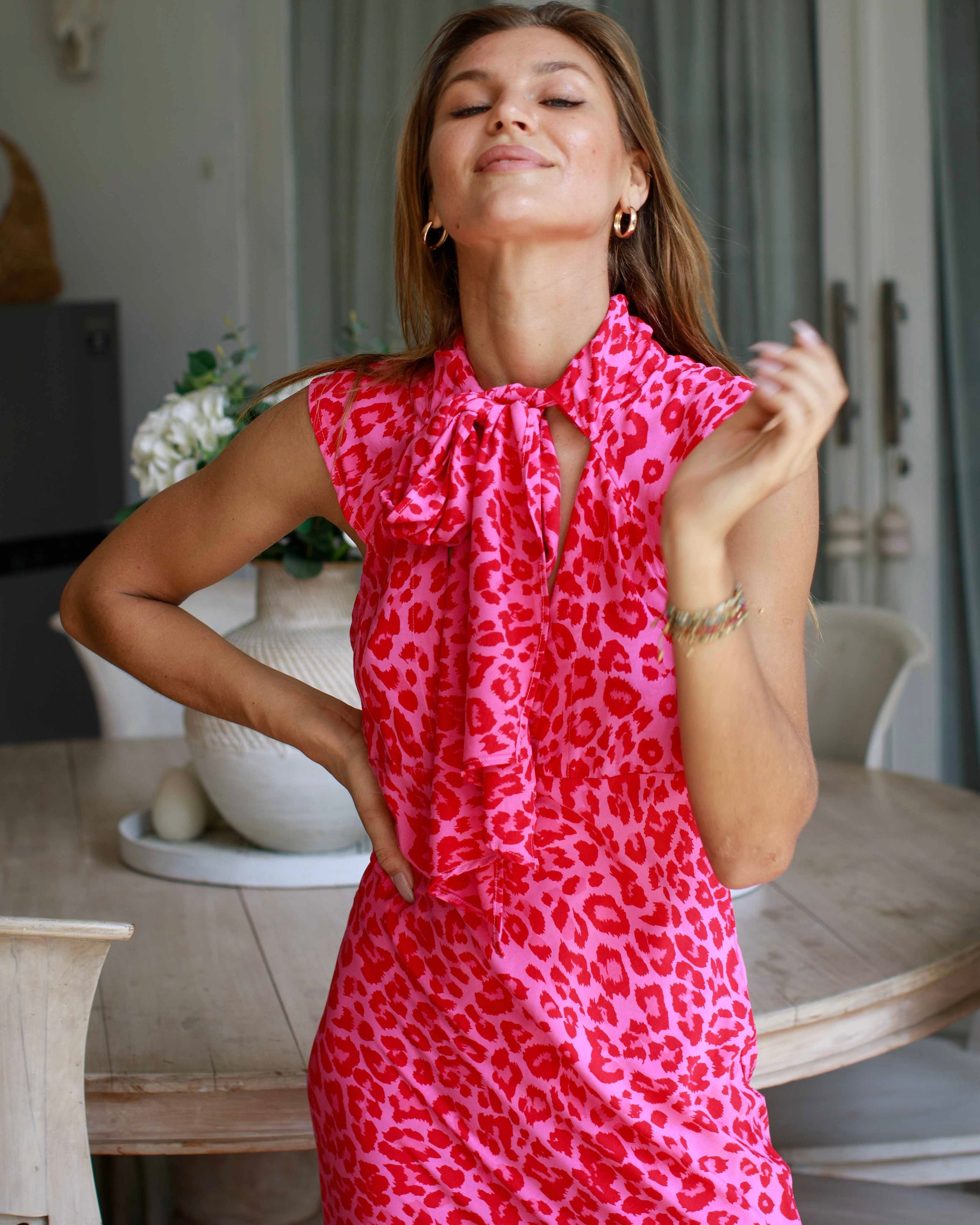 Gia Dress - Hot Pink Leopard