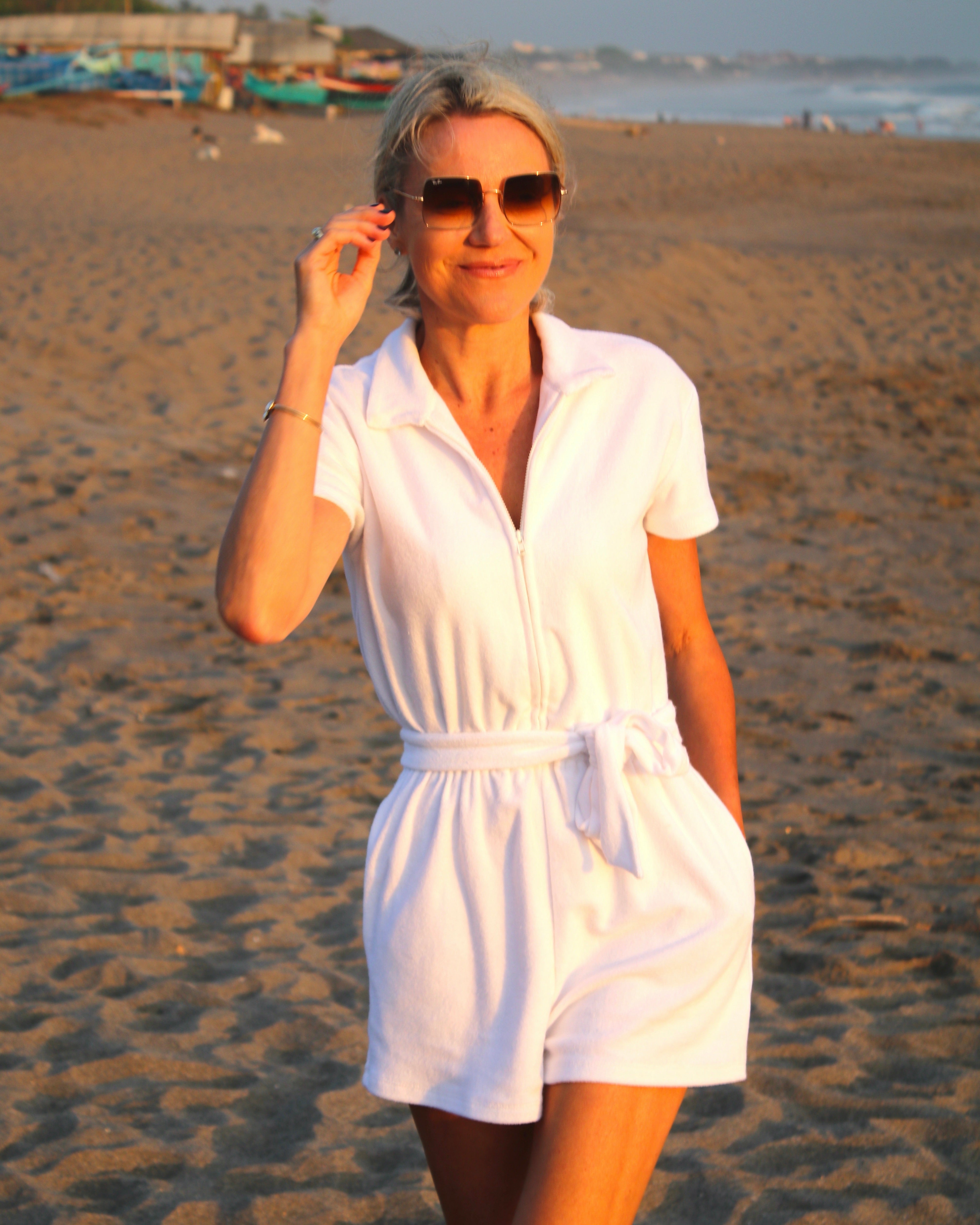 Helena Jumpsuit - White Terry Towelling