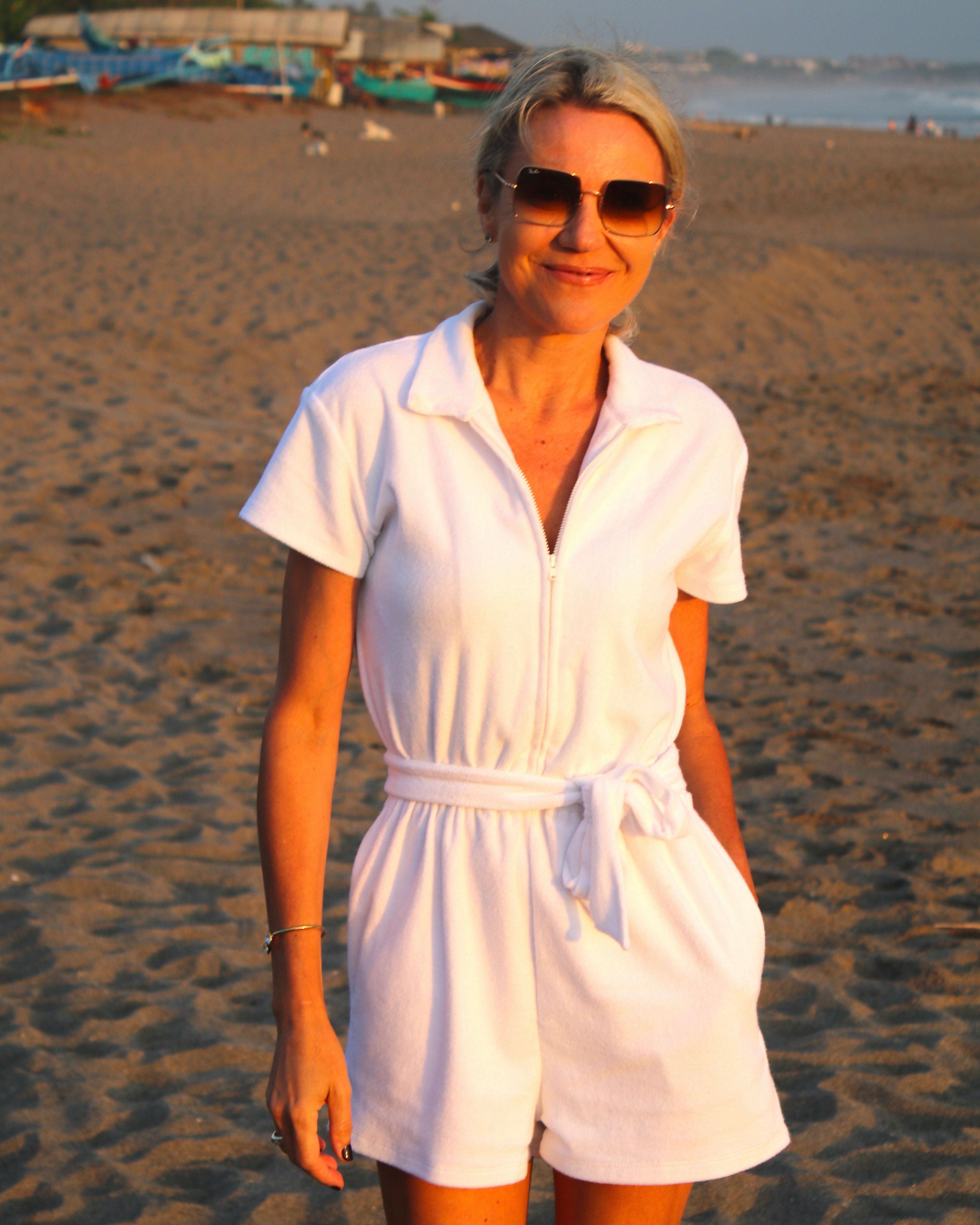 Helena Jumpsuit - White Terry Towelling