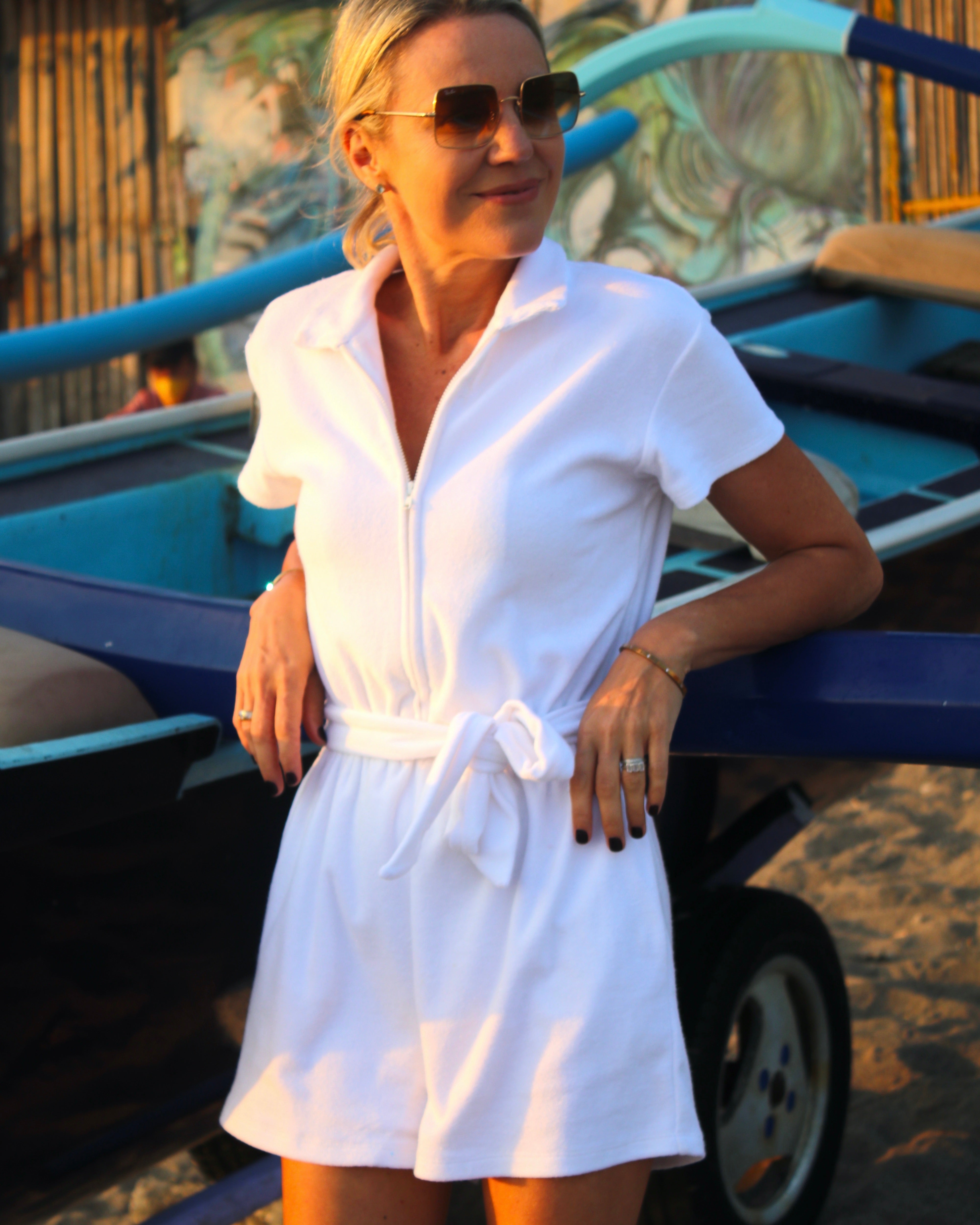 Helena Jumpsuit - White Terry Towelling