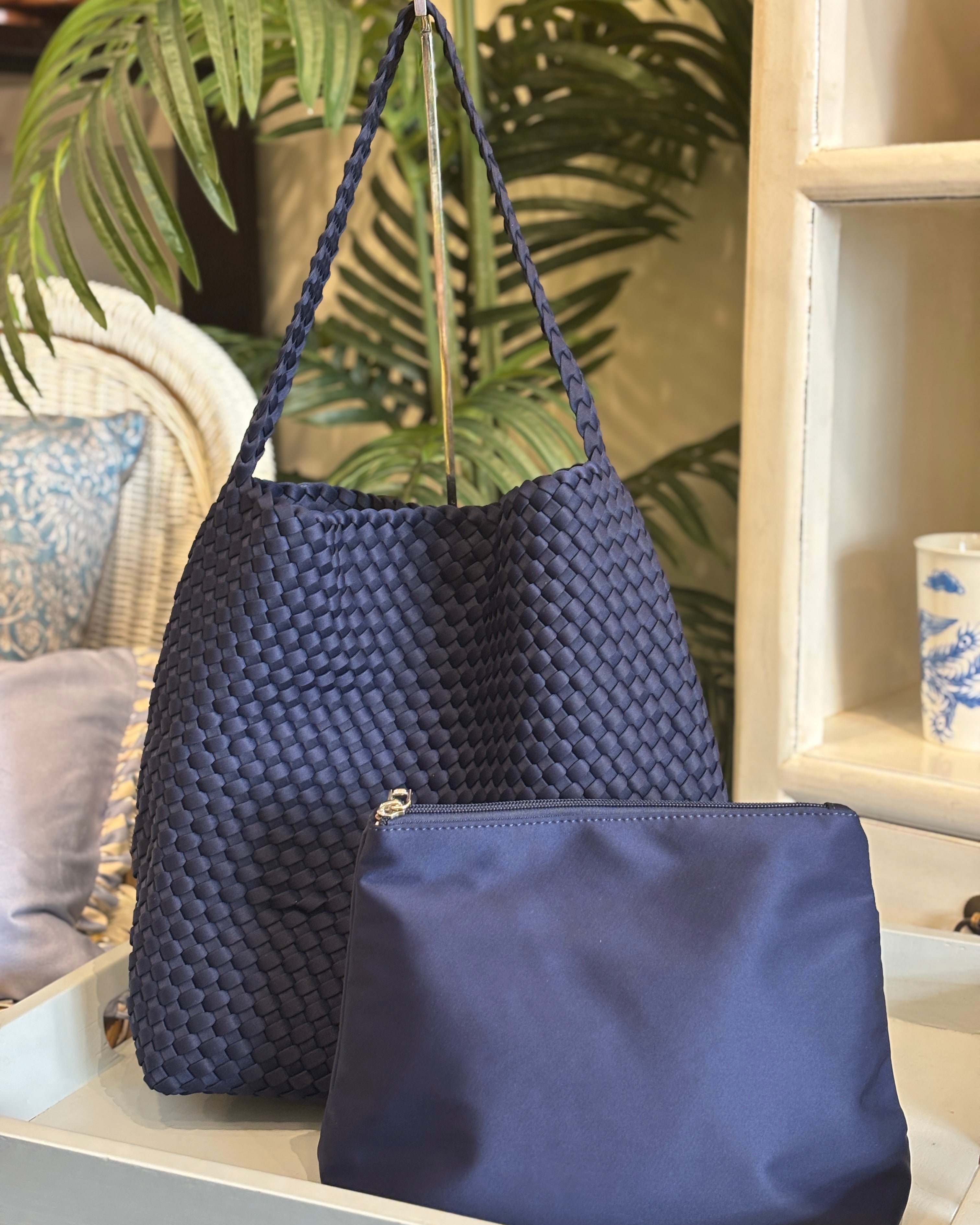 Riviera Woven Tote - Navy