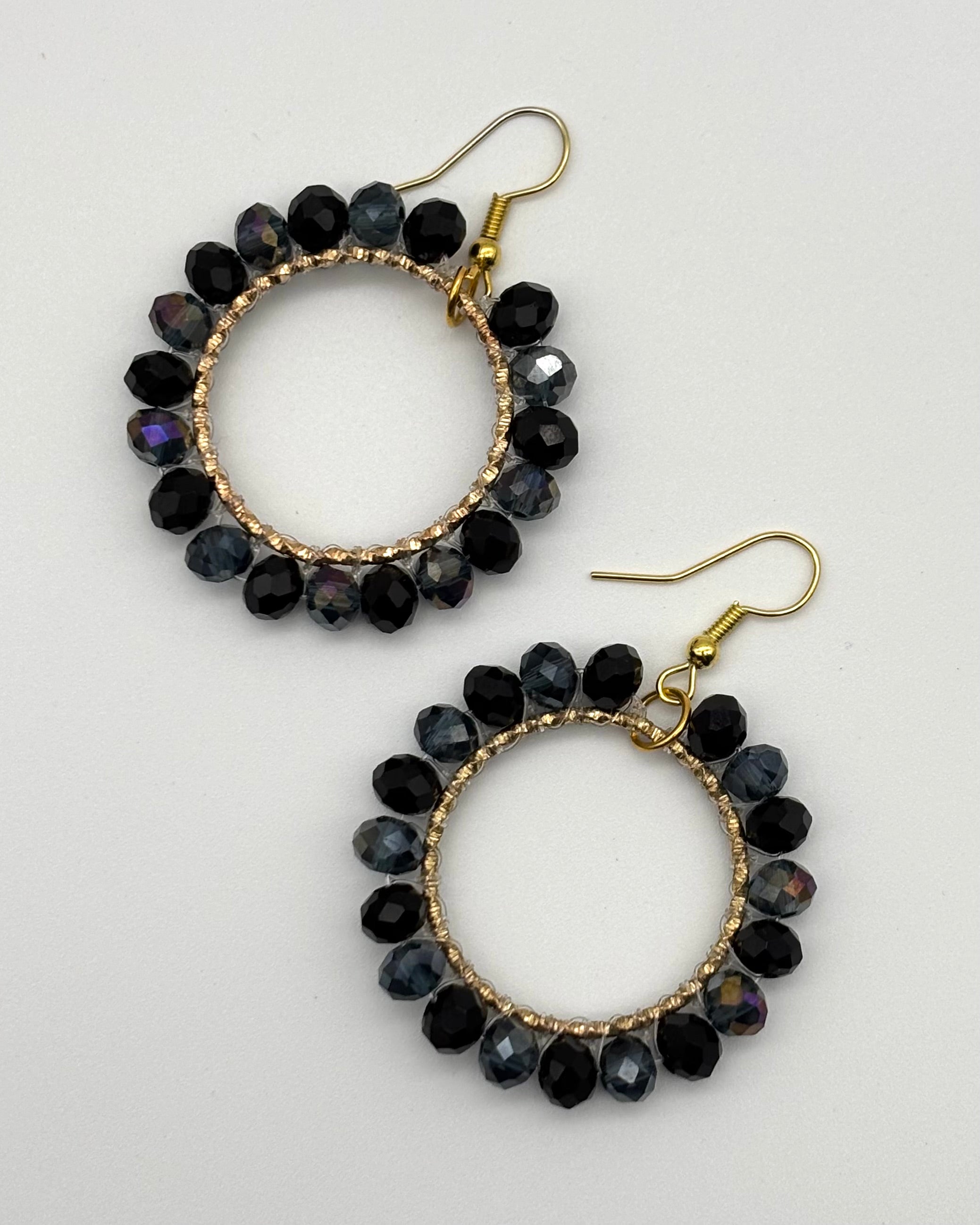 Bali Crystal Hoop Earrings - Black