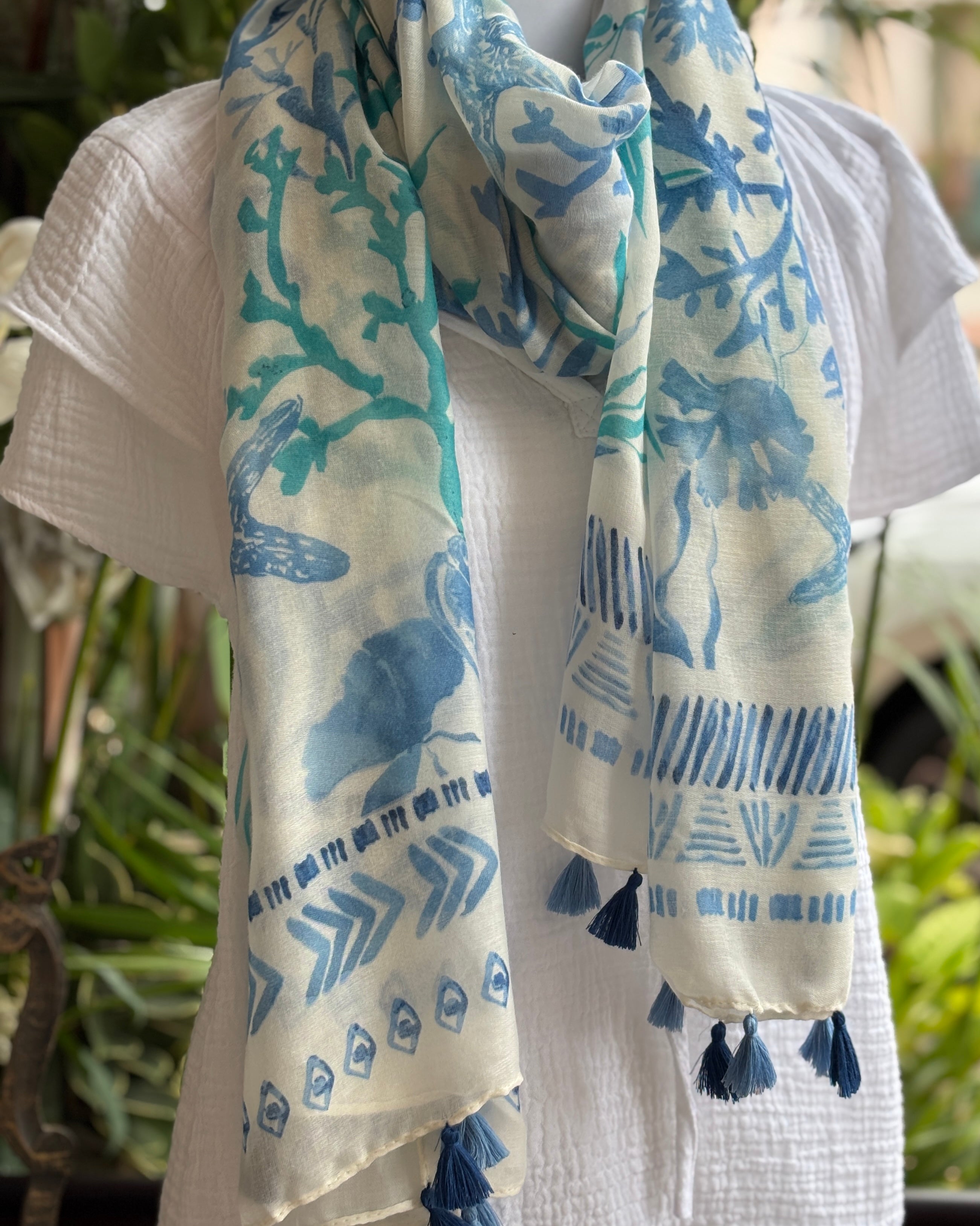 Aqua & Blue Oceana Tassel Scarf