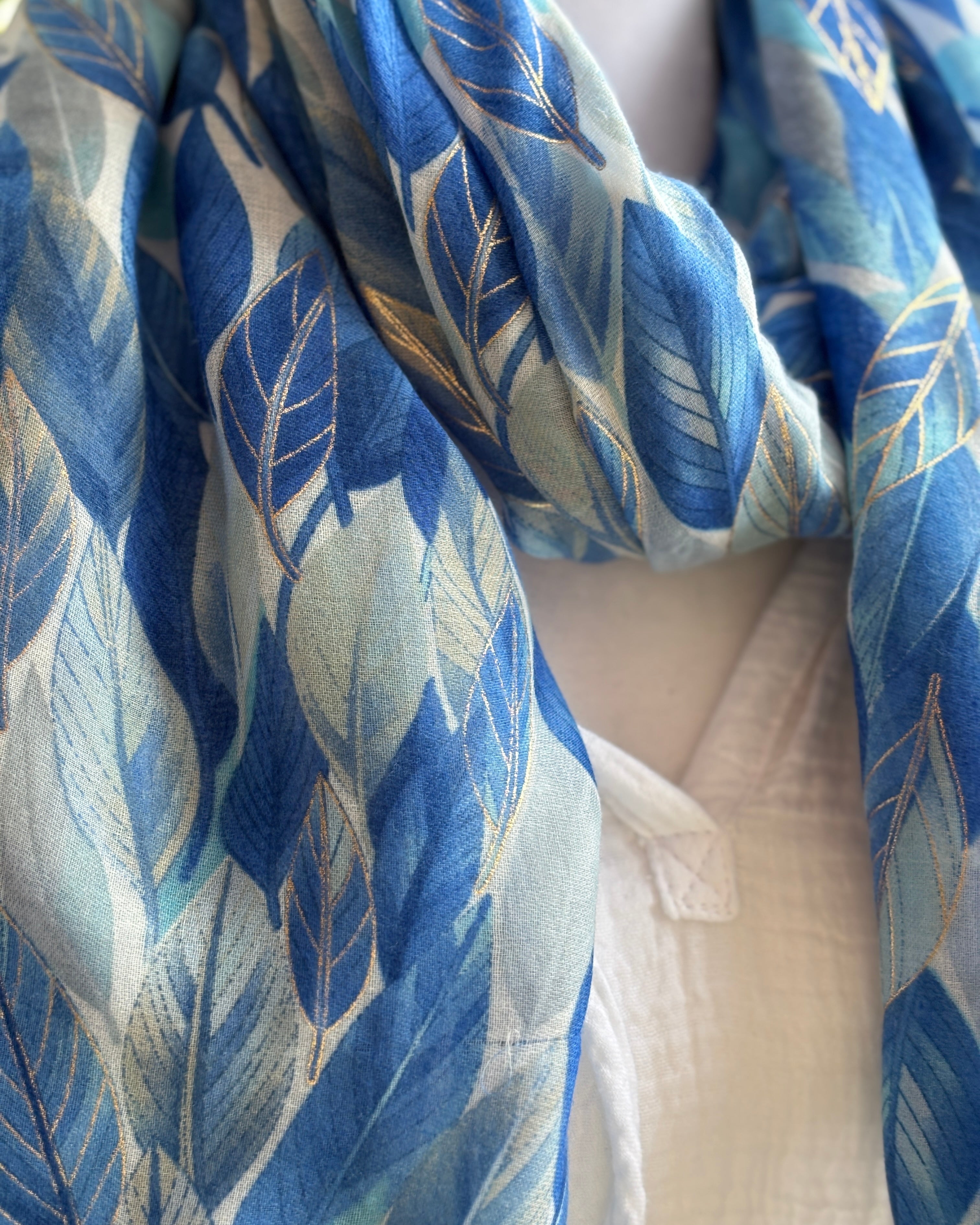 Blue Gold Leaves Scarf