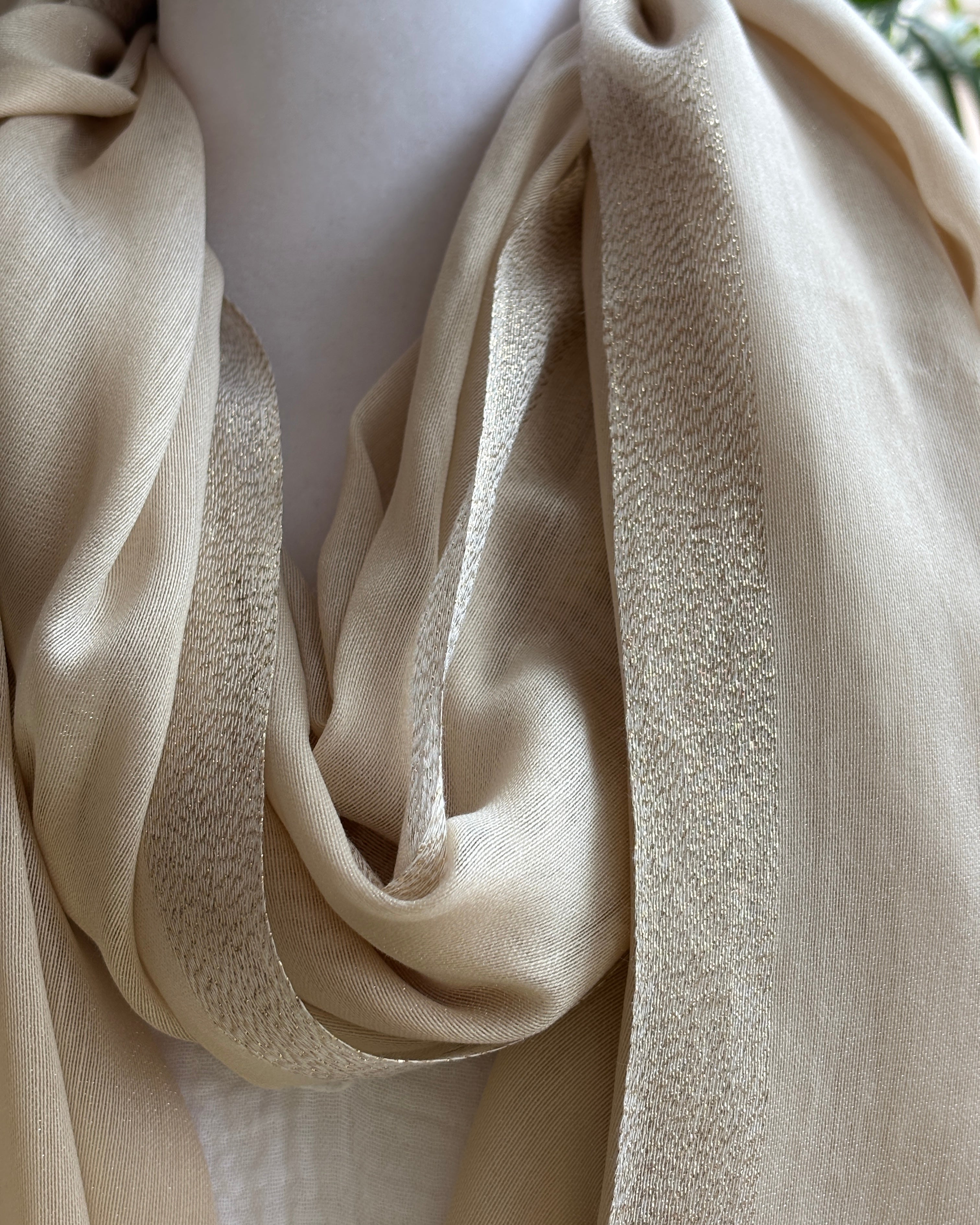 Beige With Gold Edge Scarf