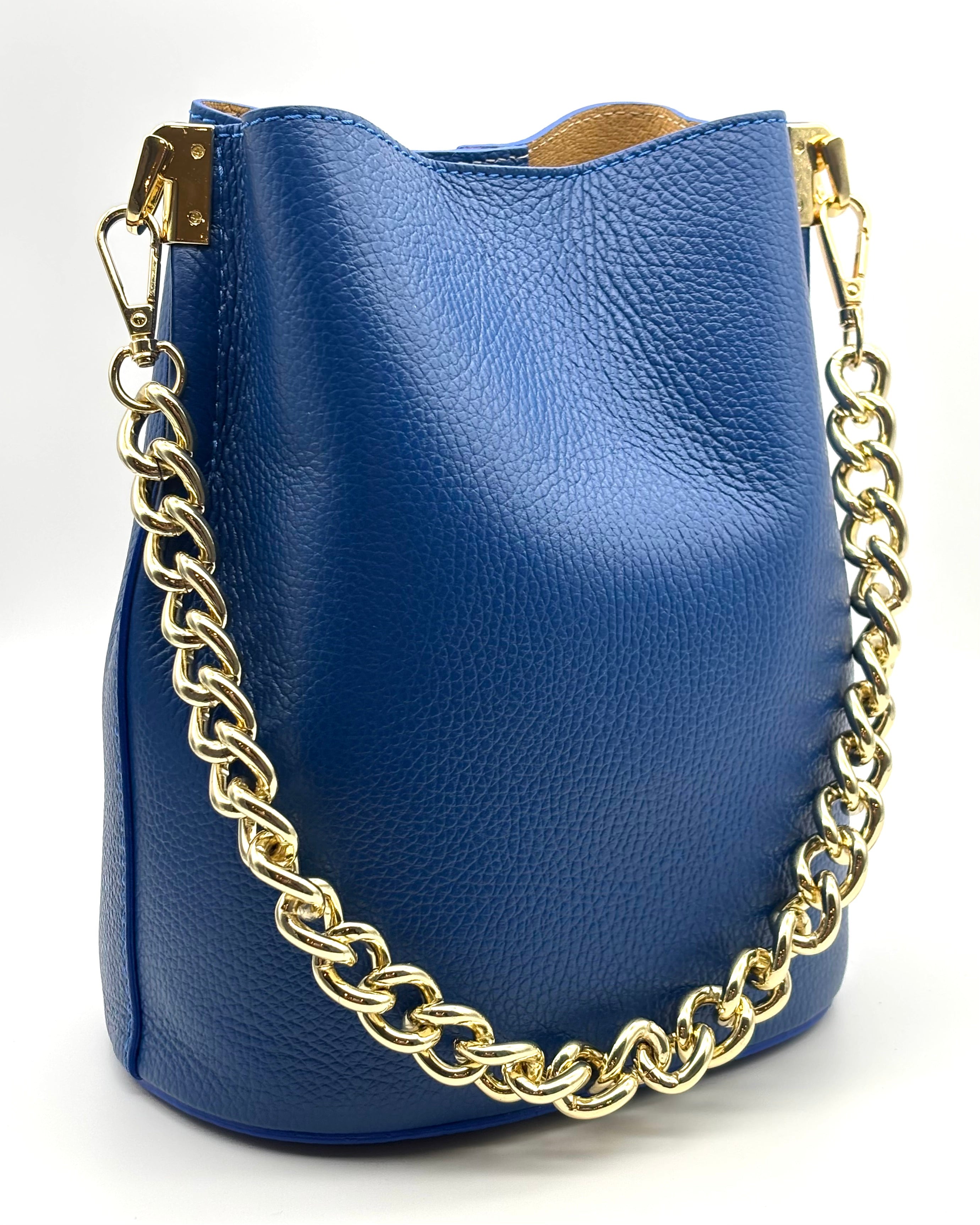 Bologna Leather Bucket Bag - Cobalt