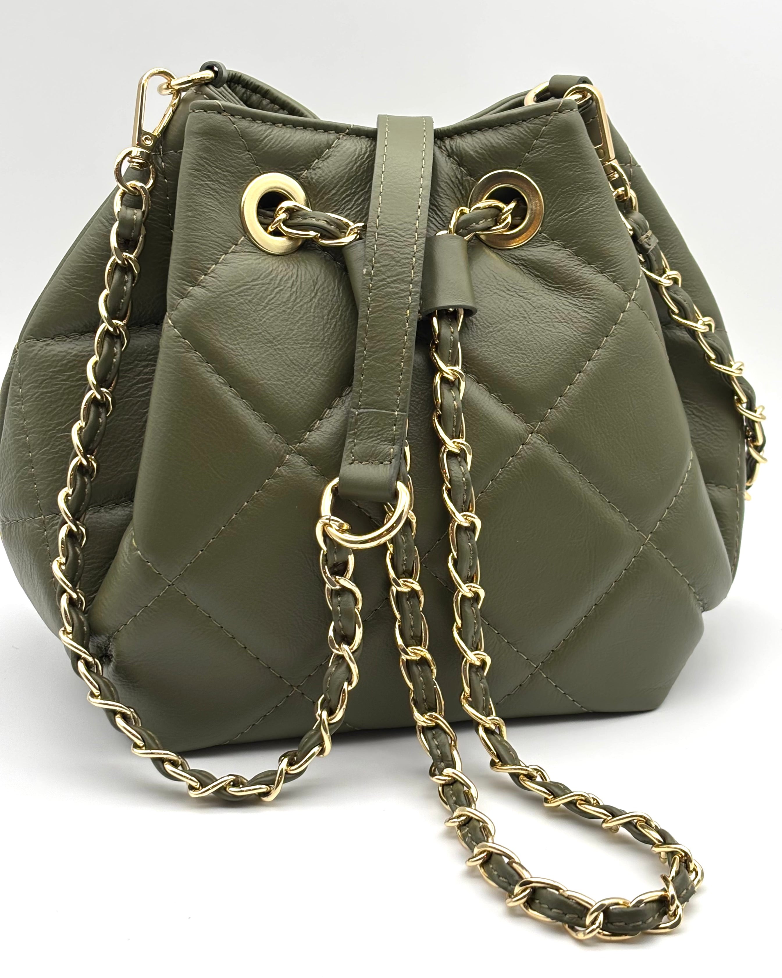 Napoli Quilted Leather Bucket Bag - Olive