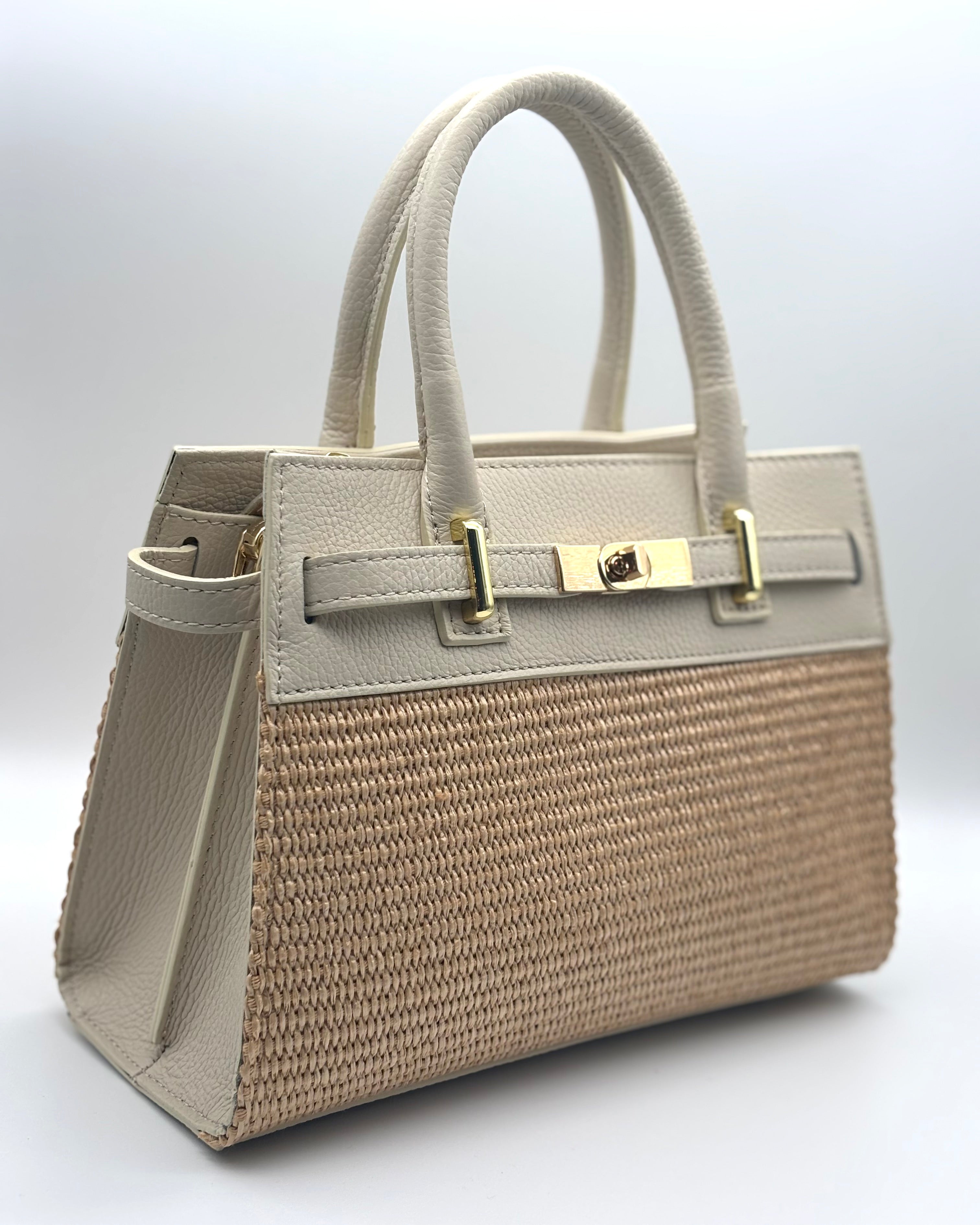 Bellagio Raffia/Leather Bag - Cream