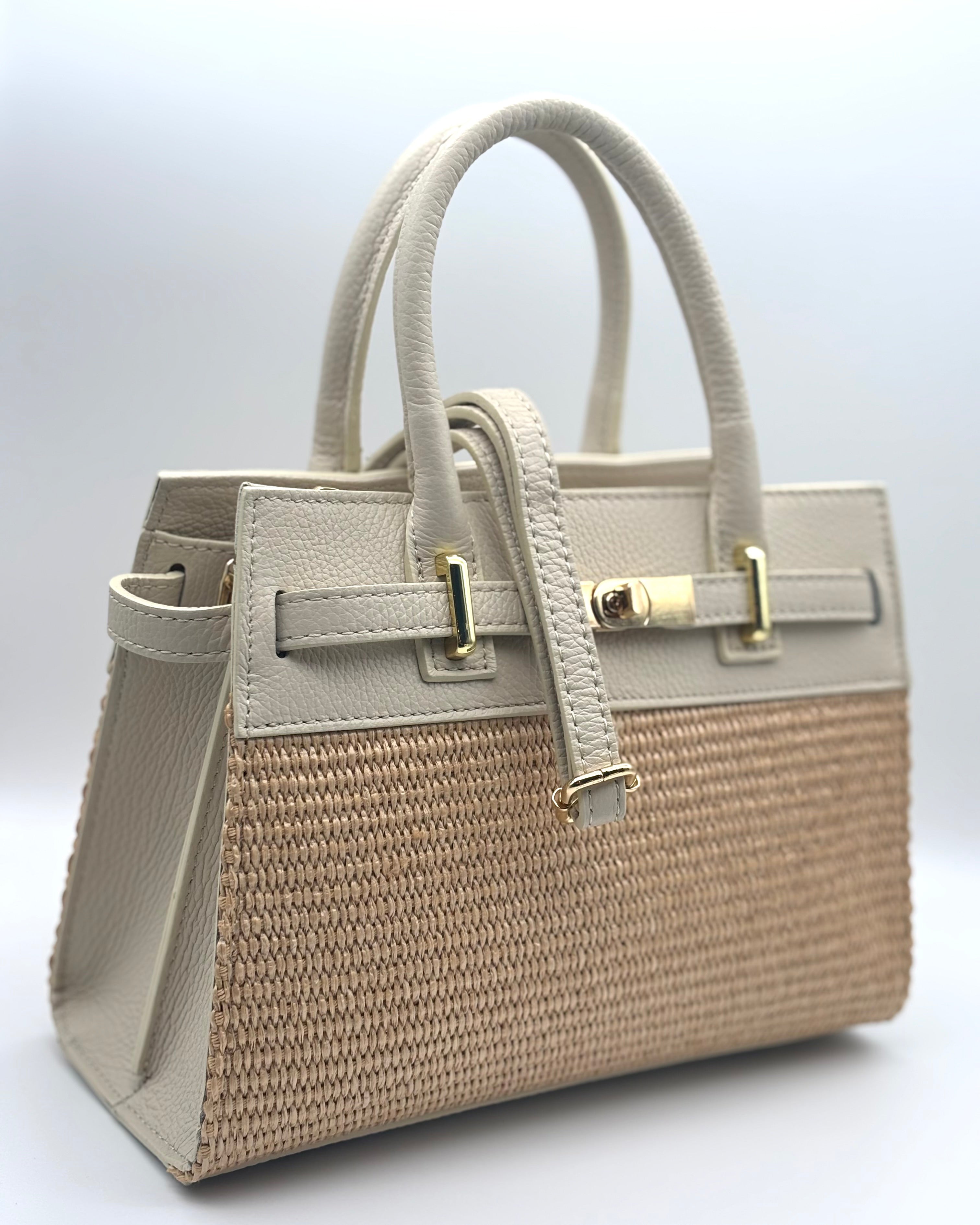 Bellagio Raffia/Leather Bag - Cream