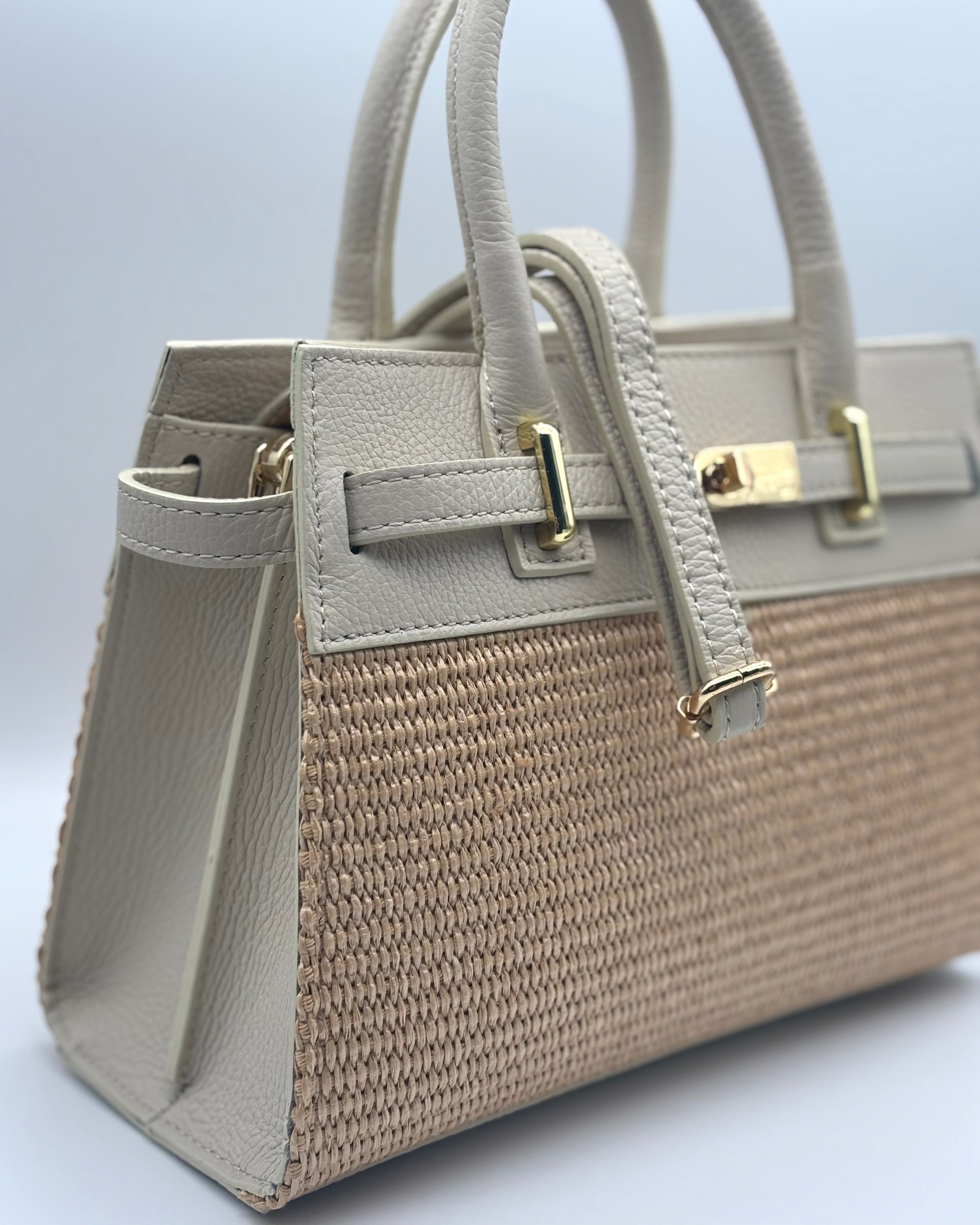 Bellagio Raffia/Leather Bag - Cream