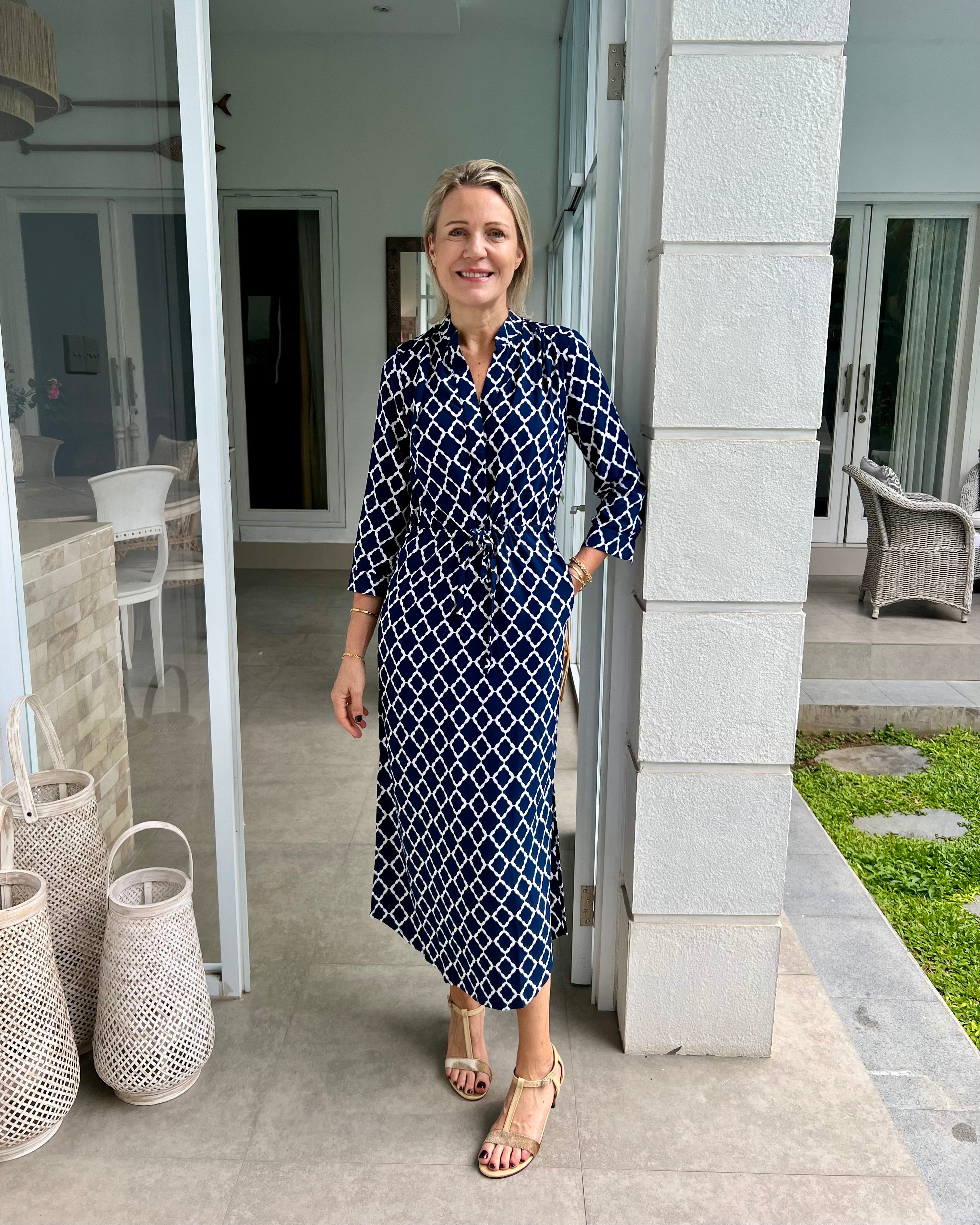 Eva Long Dress - Navy/White Marquis