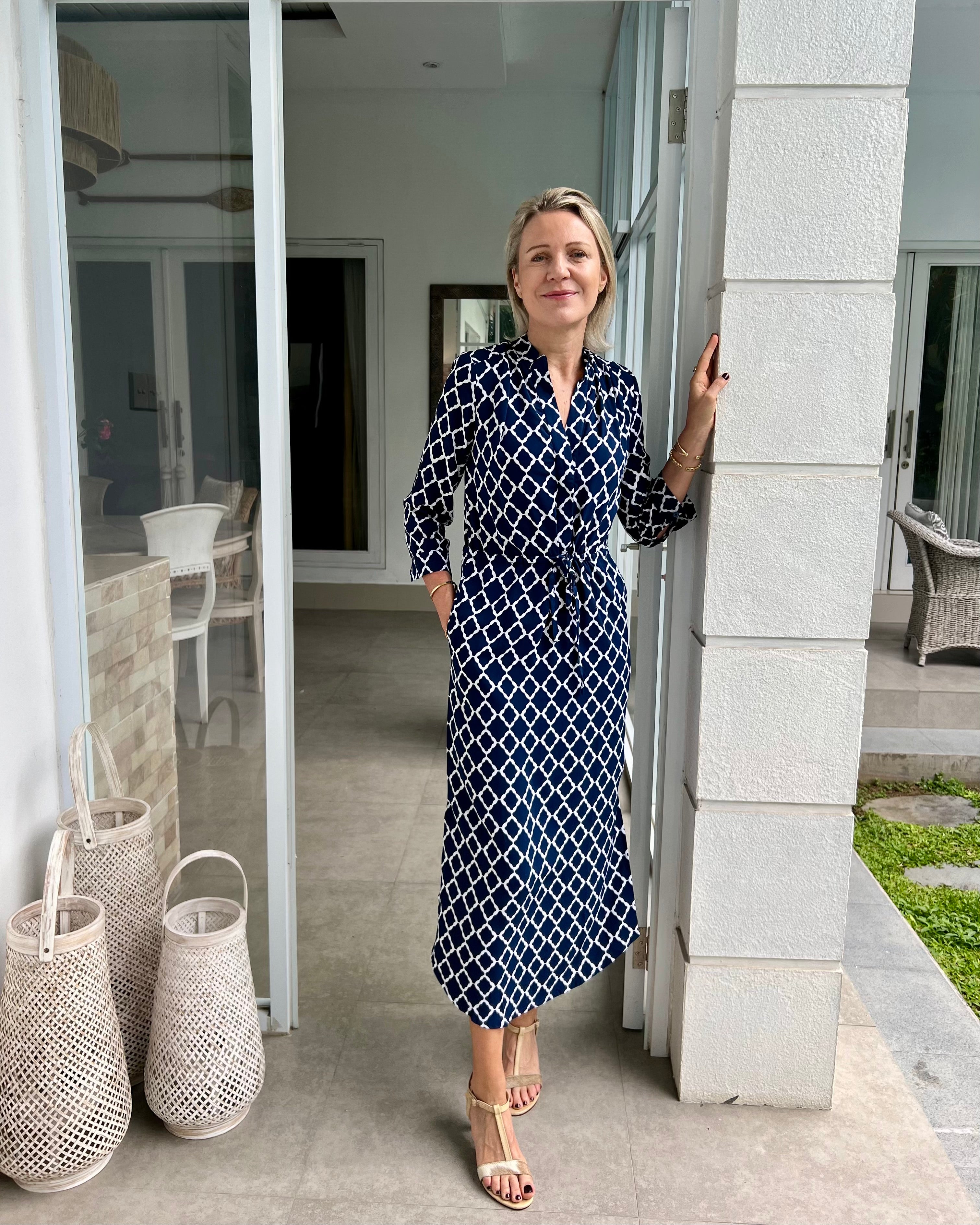 Eva Long Dress - Navy/White Marquis