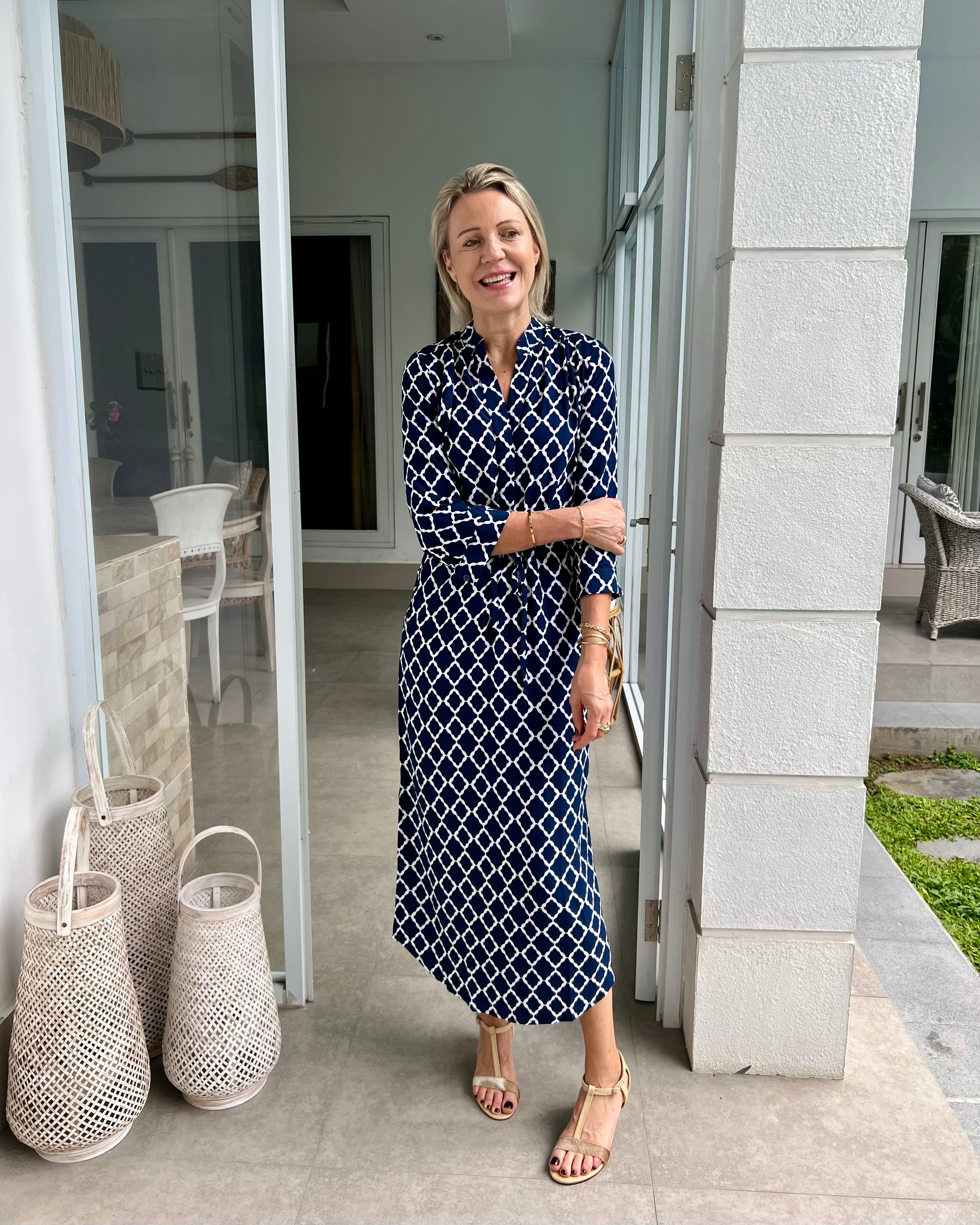 Eva Long Dress - Navy/White Marquis