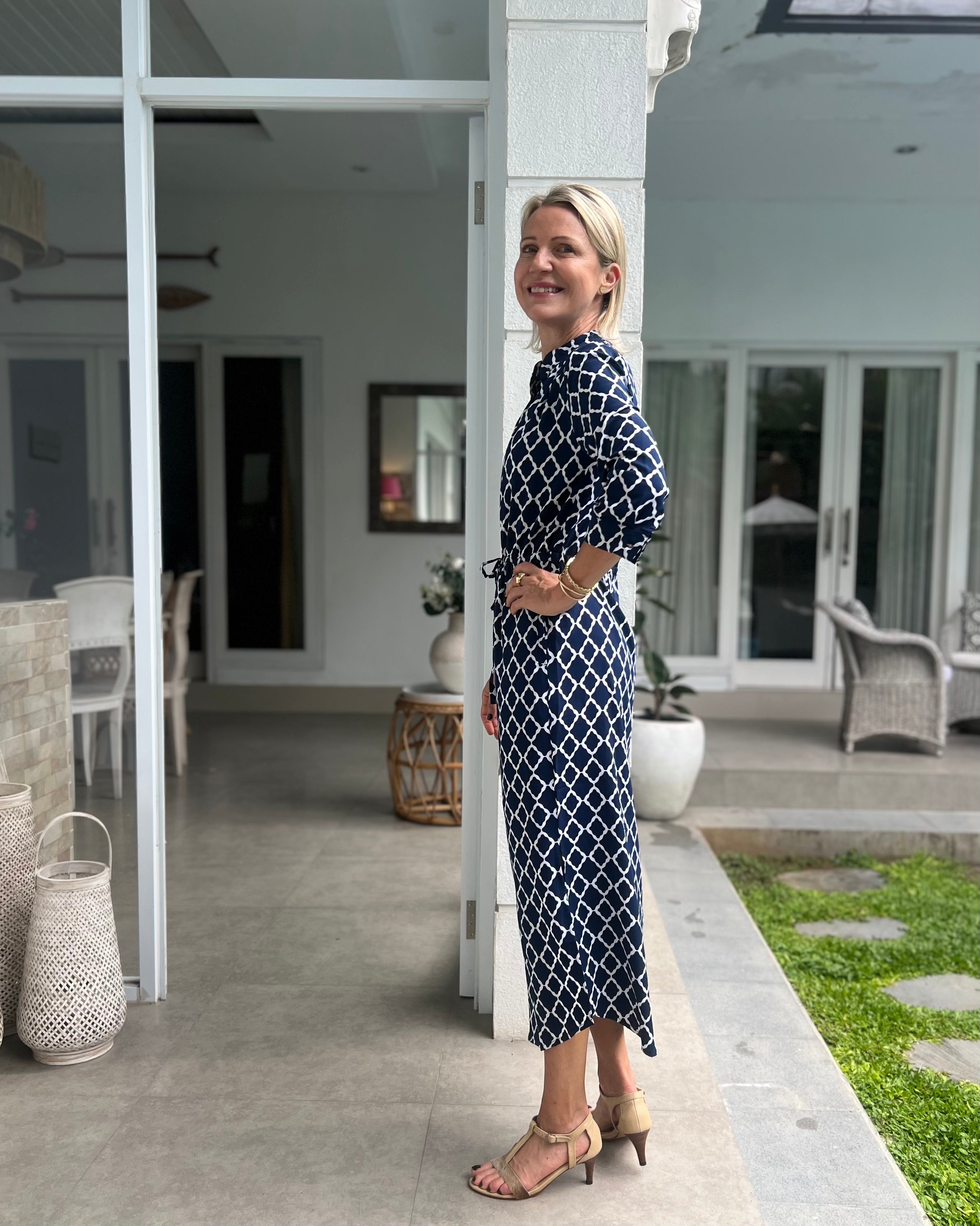 Eva Long Dress - Navy/White Marquis