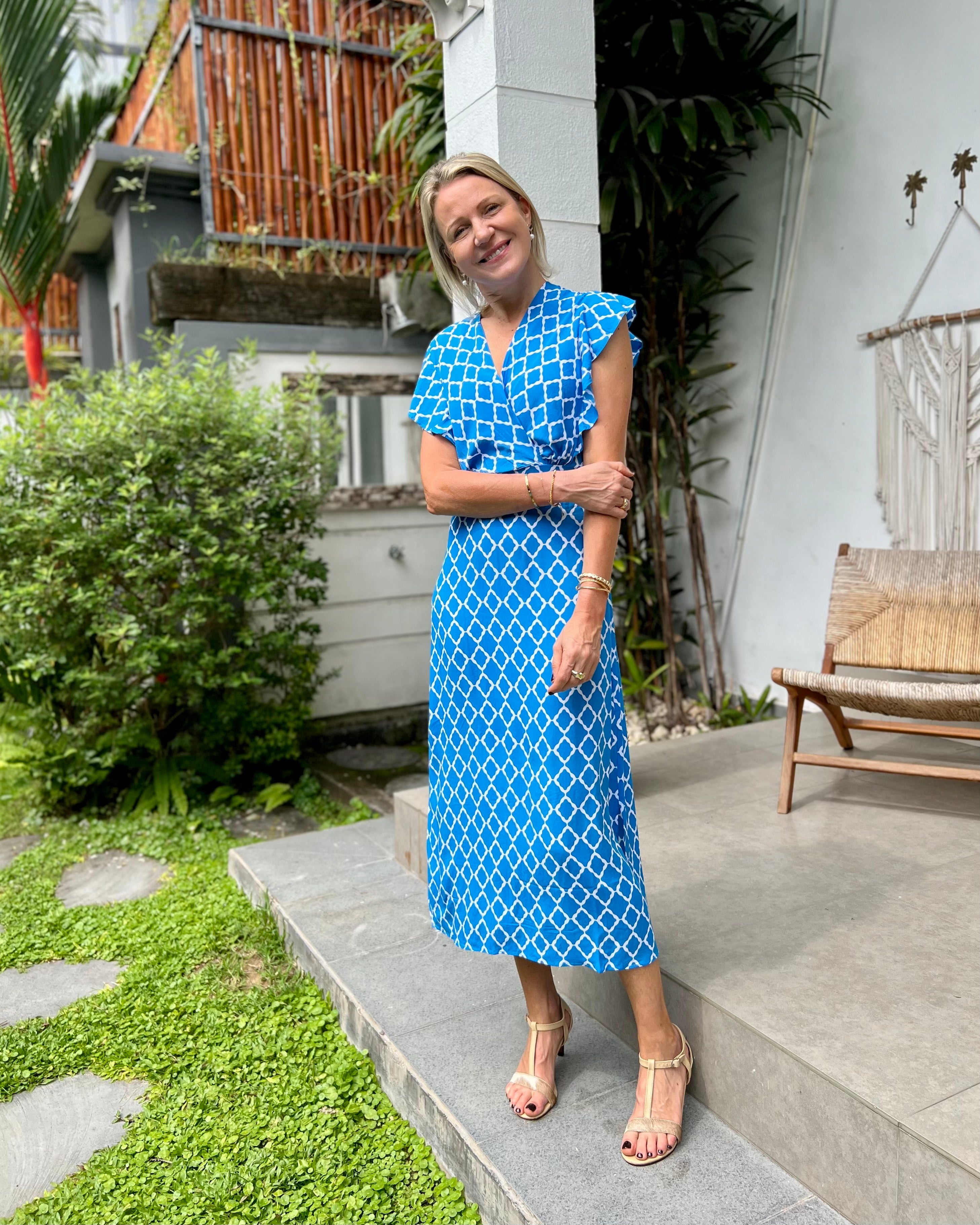 Julia Dress - Malibu Blue/White Marquis