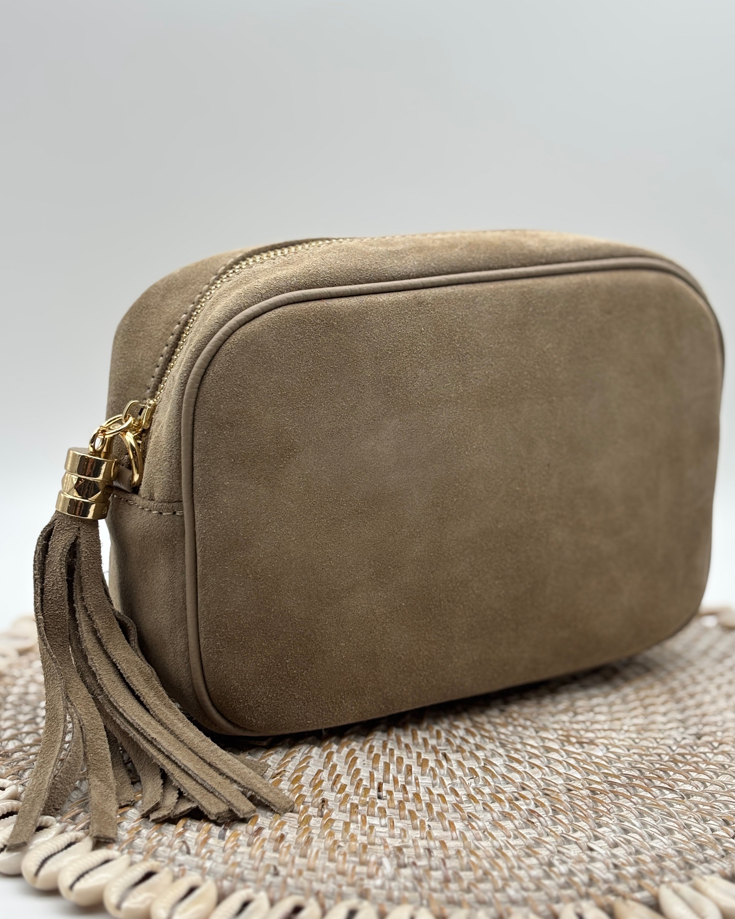 Suede Cross Body Bag - Taupe