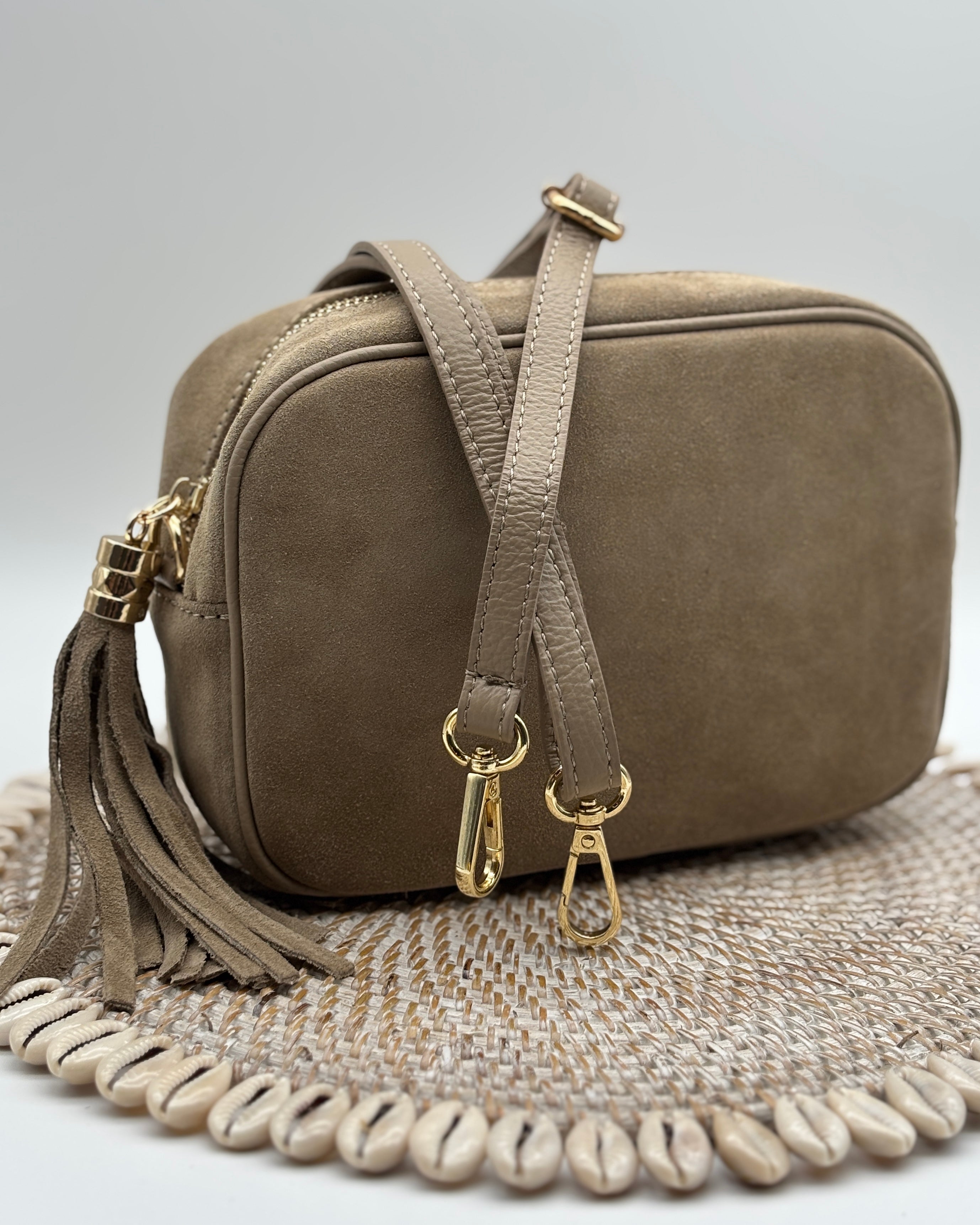 Suede Cross Body Bag - Taupe