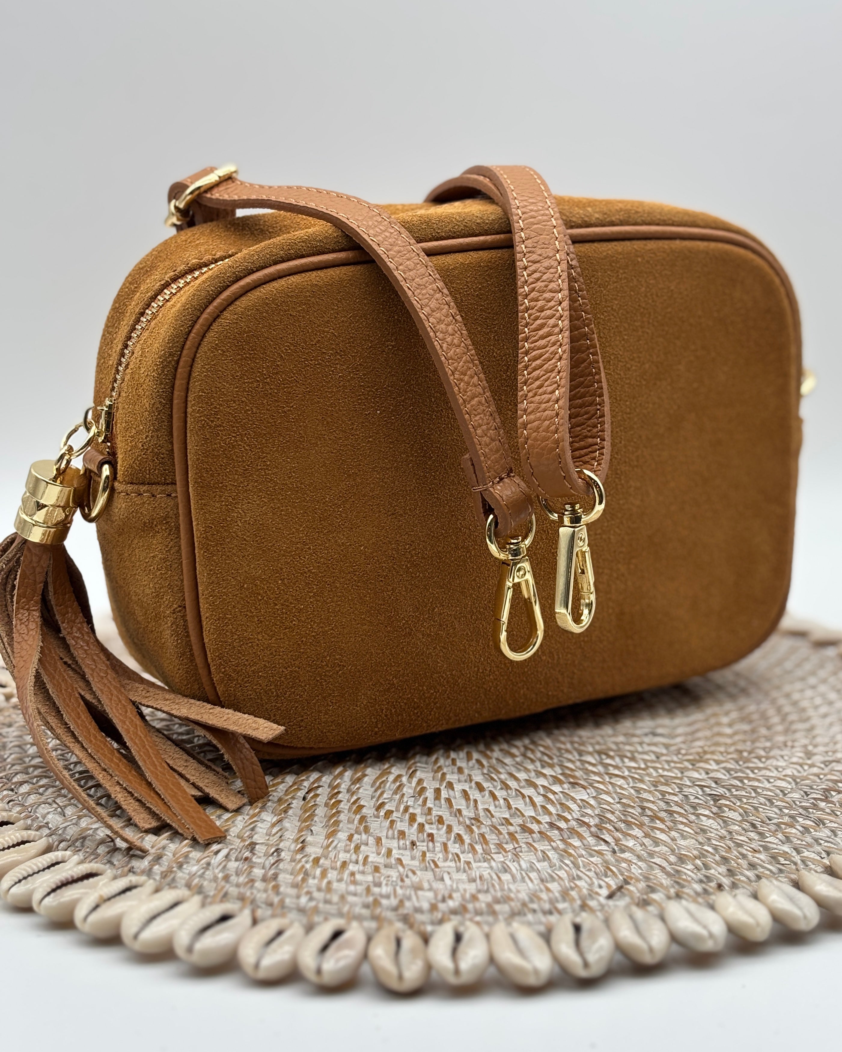 Suede Cross Body Bag - Tan