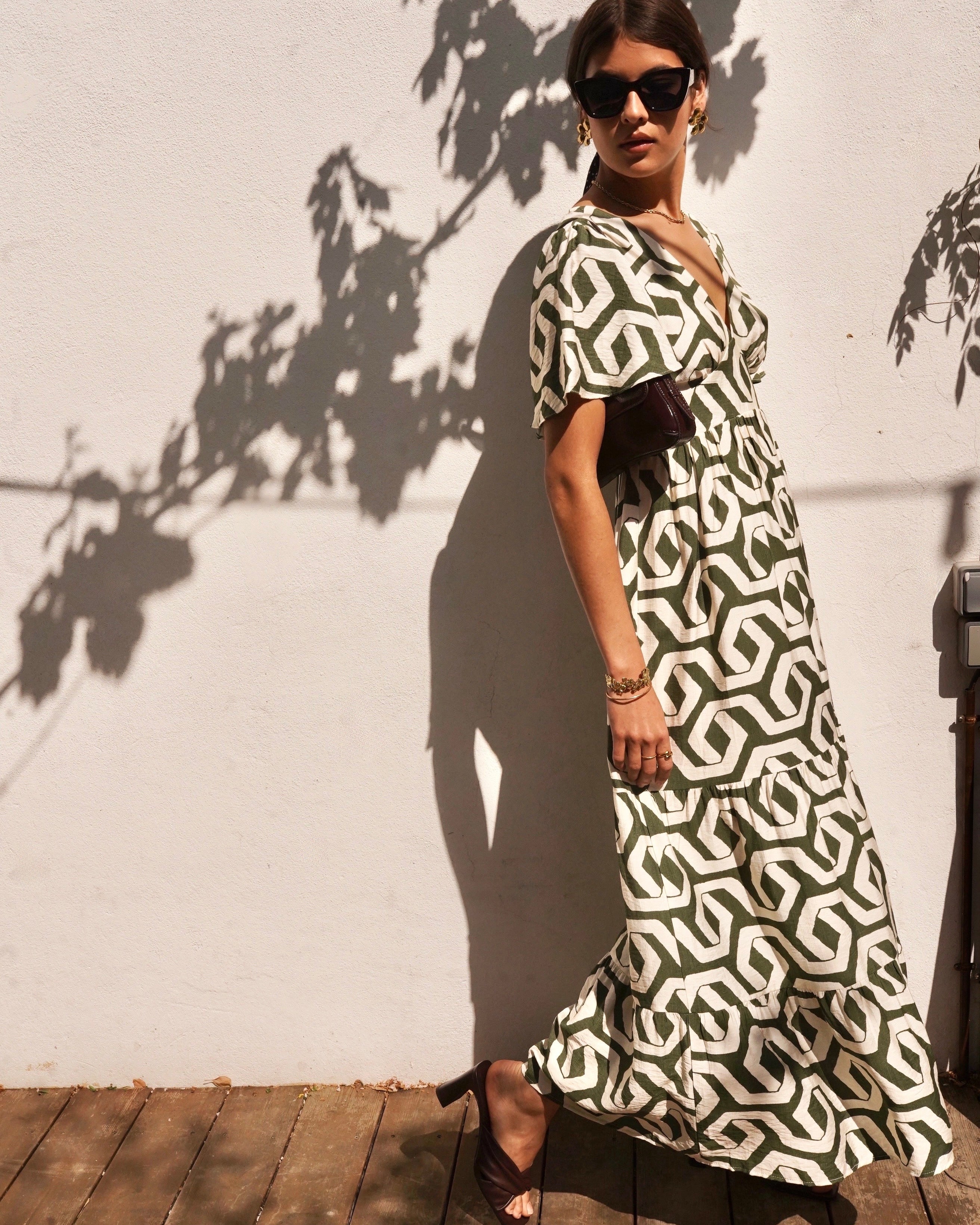 Juliette Dress - Khaki Geometric