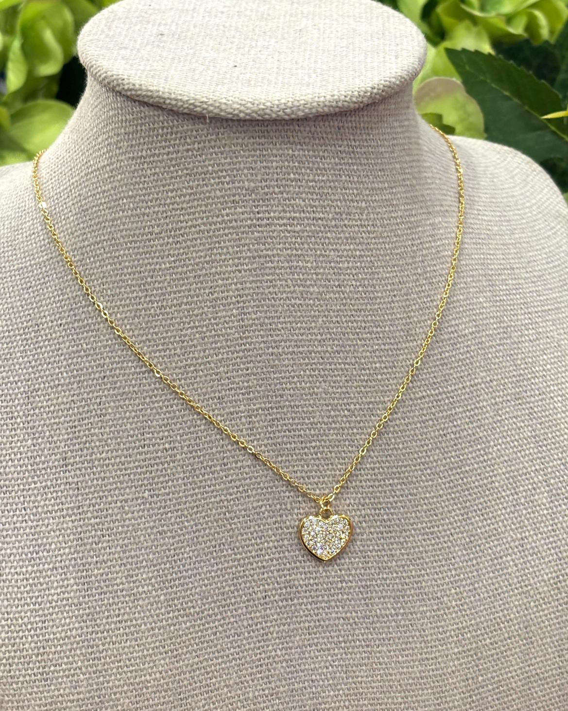 Isabeau Gold Pave Heart Necklace