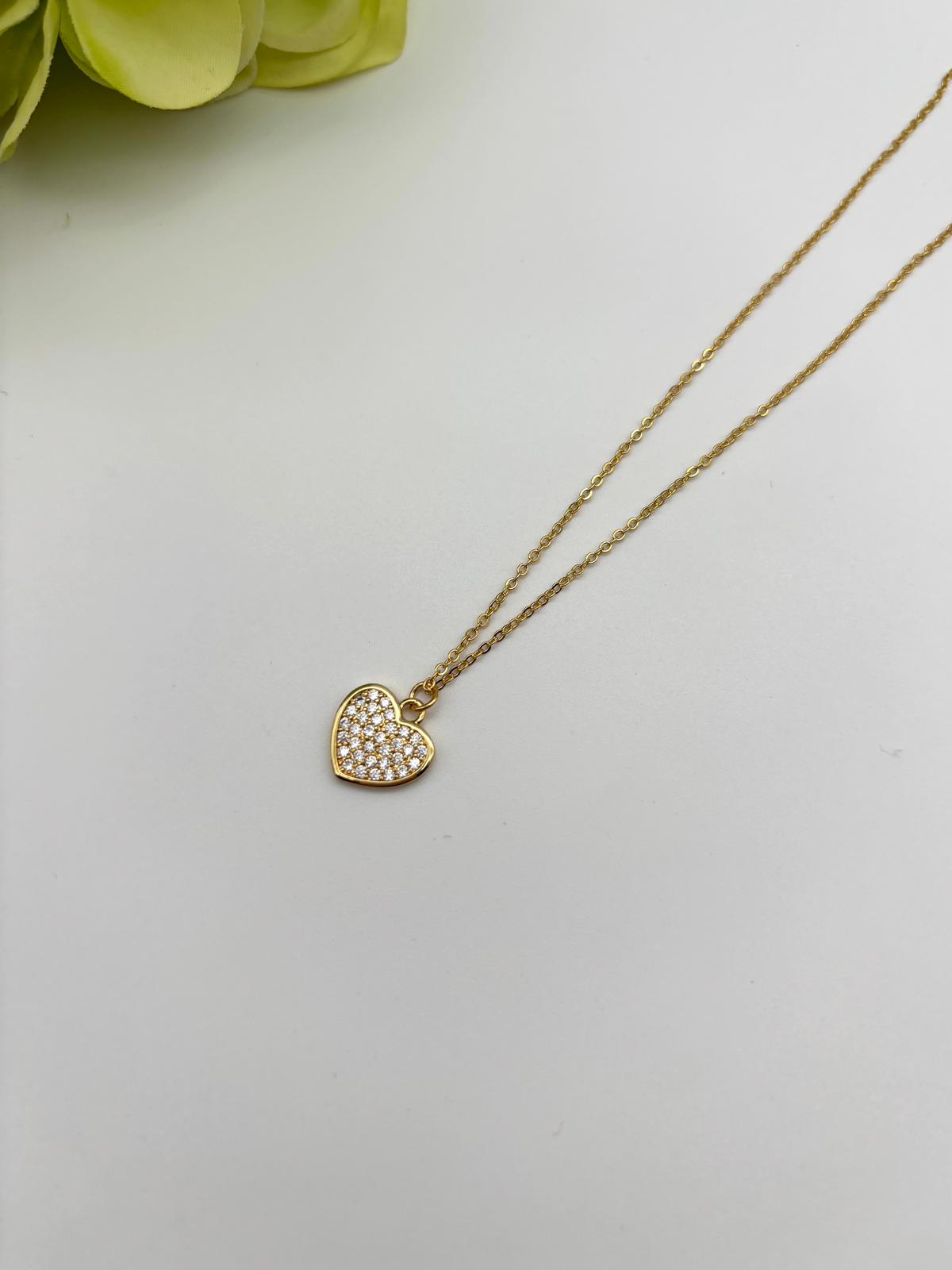Isabeau Gold Pave Heart Necklace