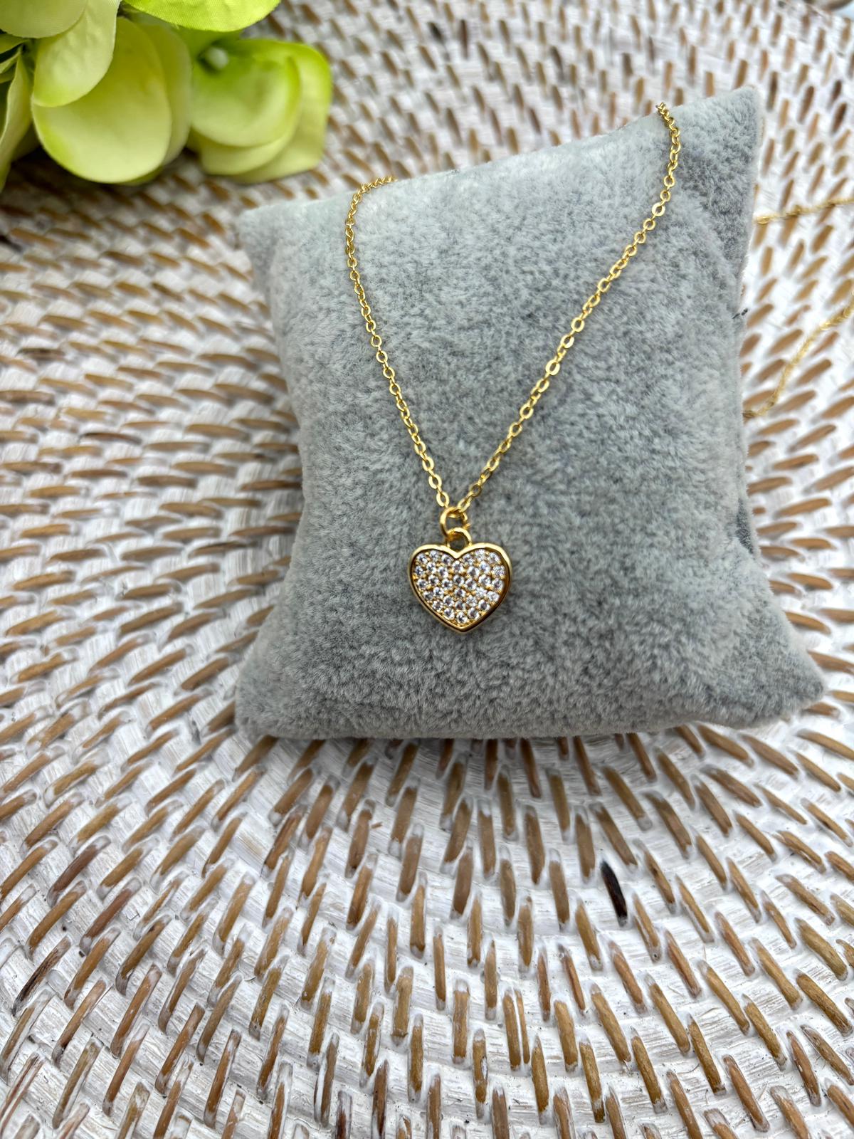 Isabeau Gold Pave Heart Necklace